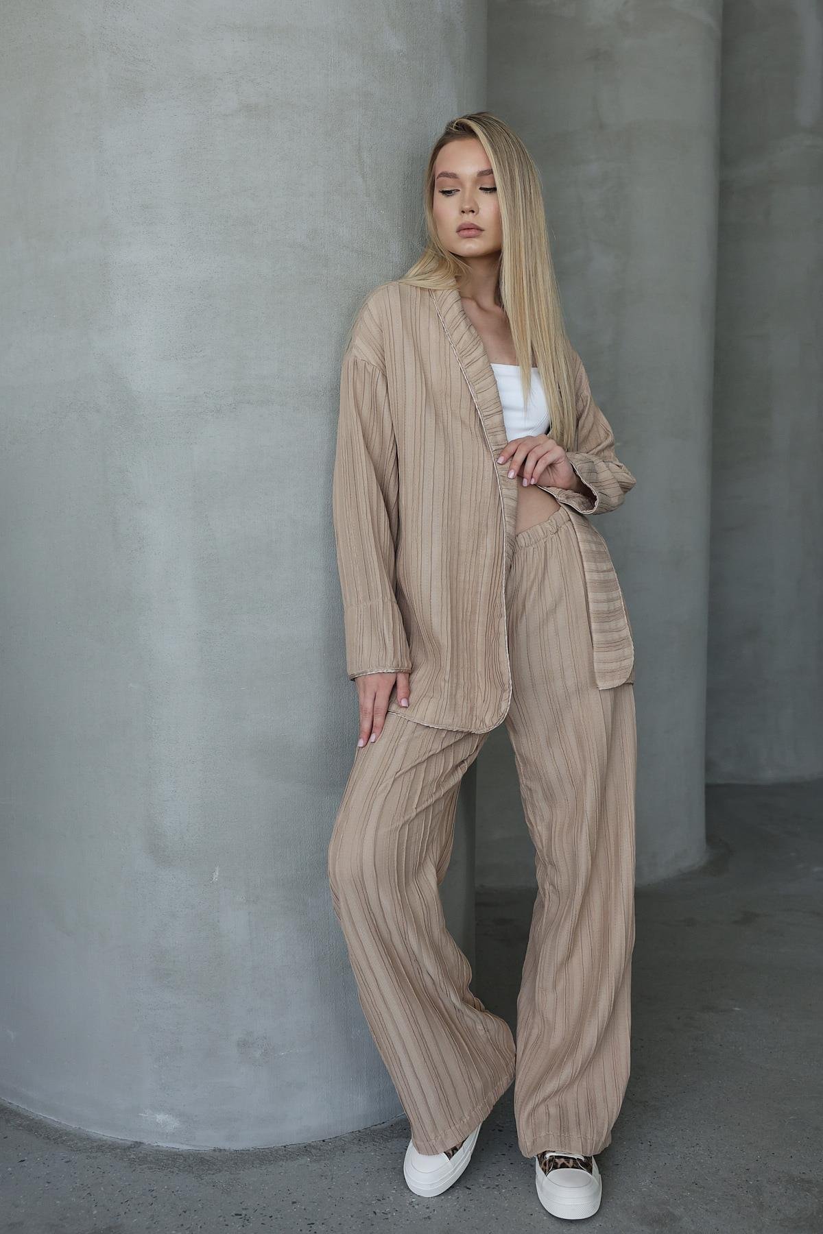 Pliseli Kimono - Taş