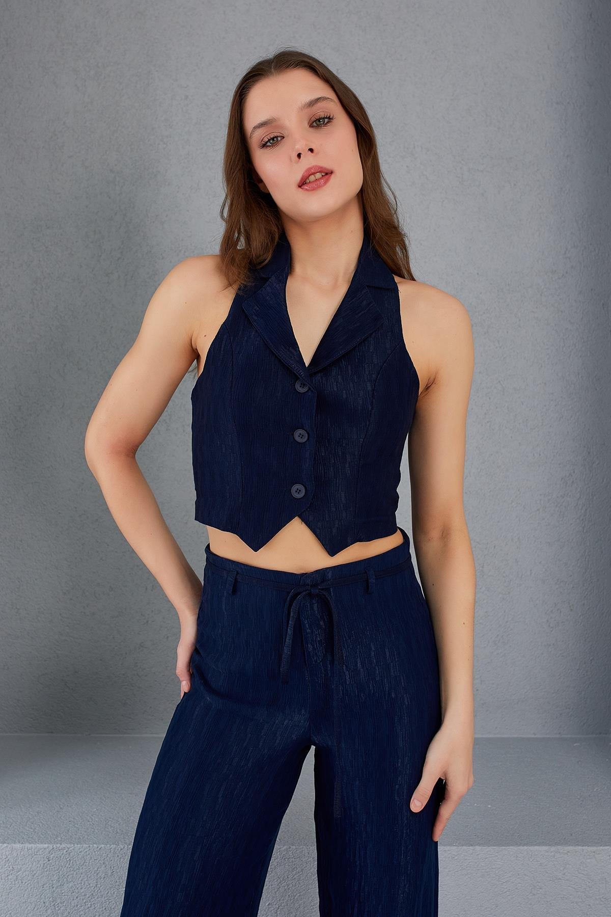 PLİSELİ YELEK - LACİVERT