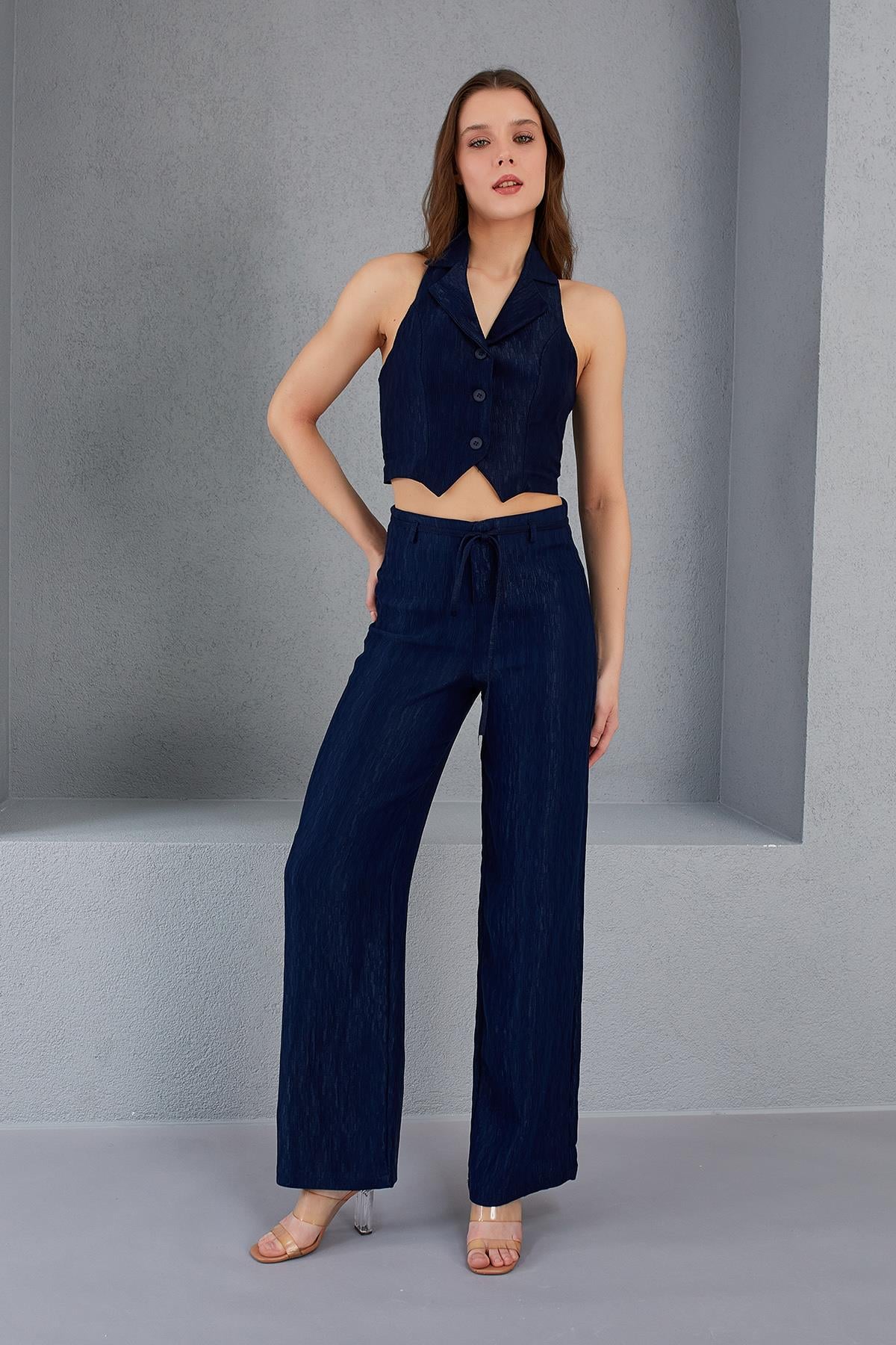 PLİSELİ YELEK - LACİVERT