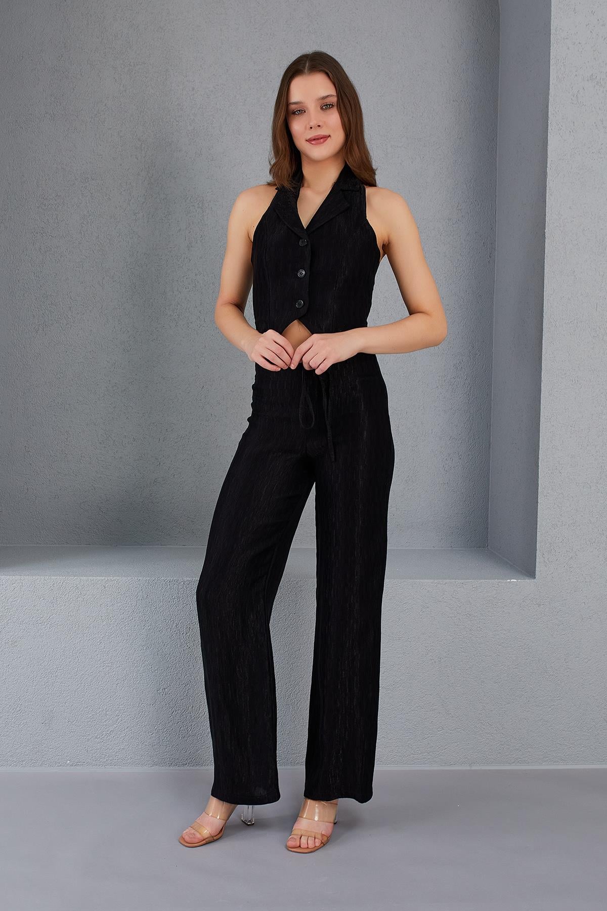 PLİSELİ YELEK - SİYAH