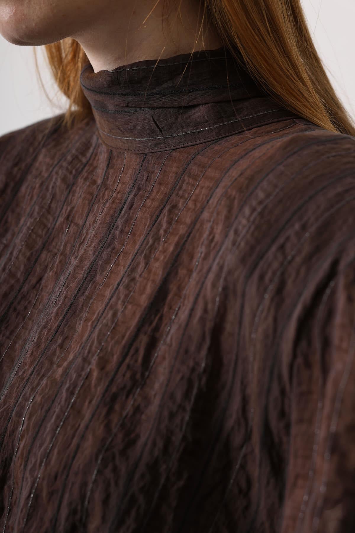 SİMLİ CİZGİLİ DANTELLİ MİNİ ELBİSE - Kahve