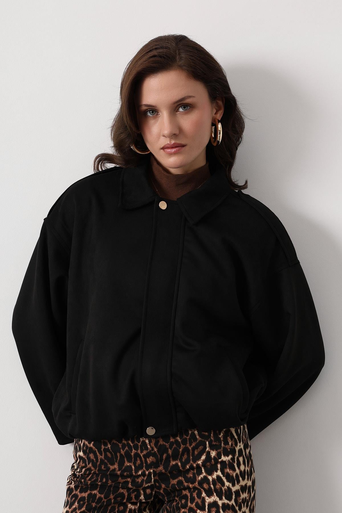 SÜET BOMBER CEKET - Siyah
