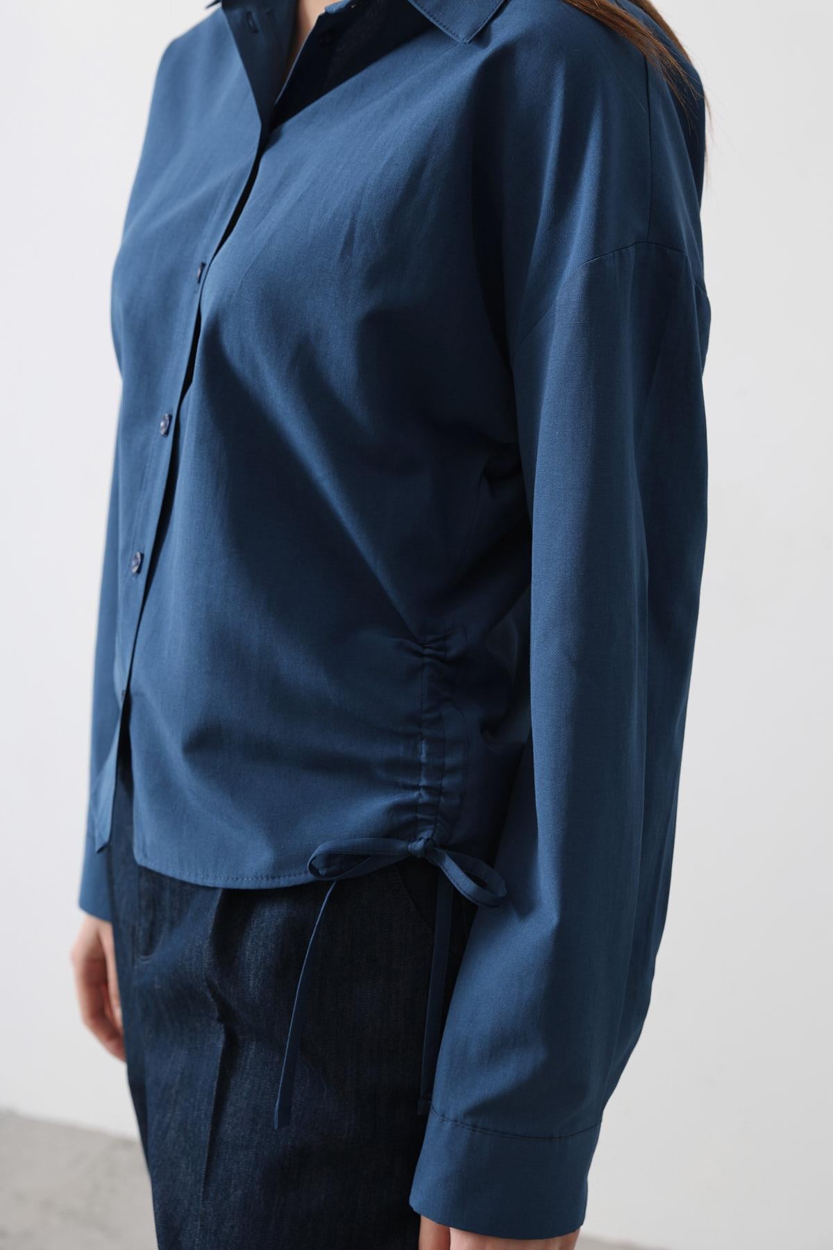 Yanları Bağlamalı Basic Gömlek - İndigo