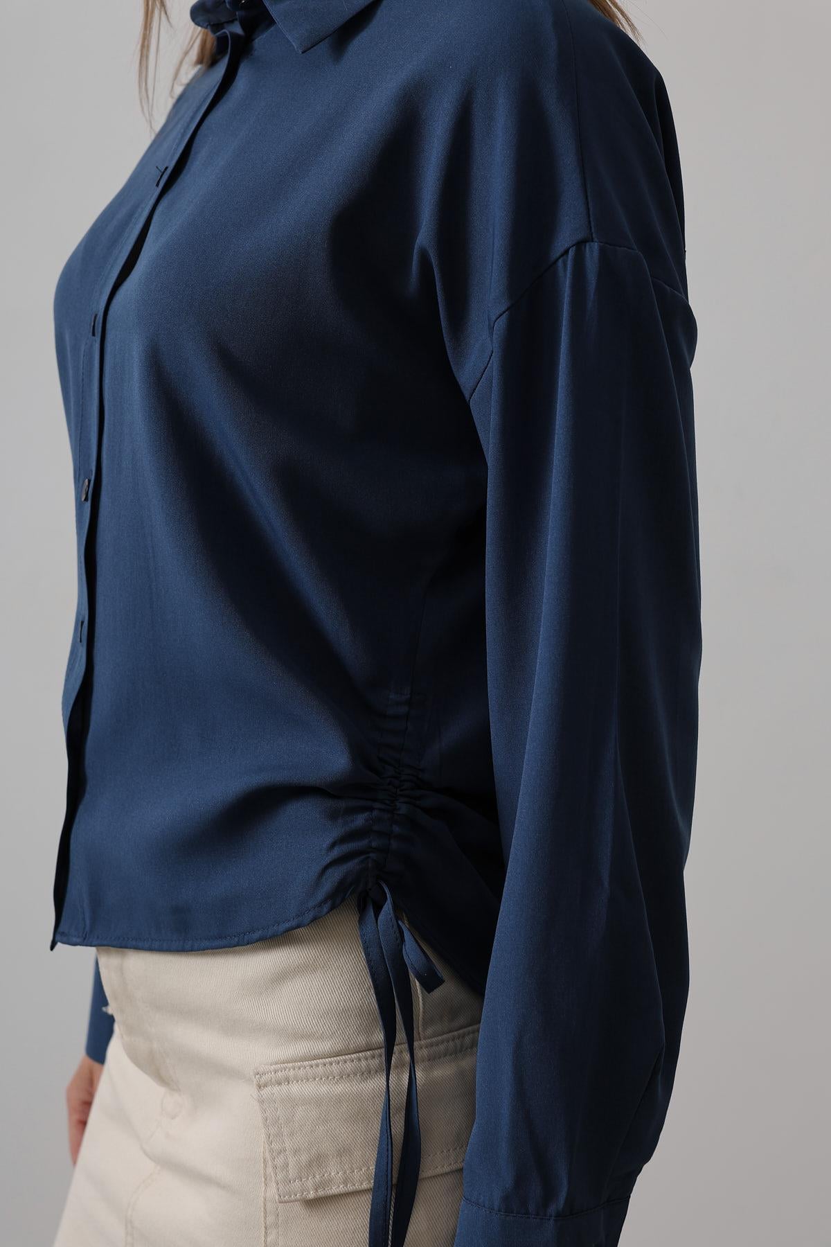 Yanları Bağlamalı Basic Gömlek - İndigo