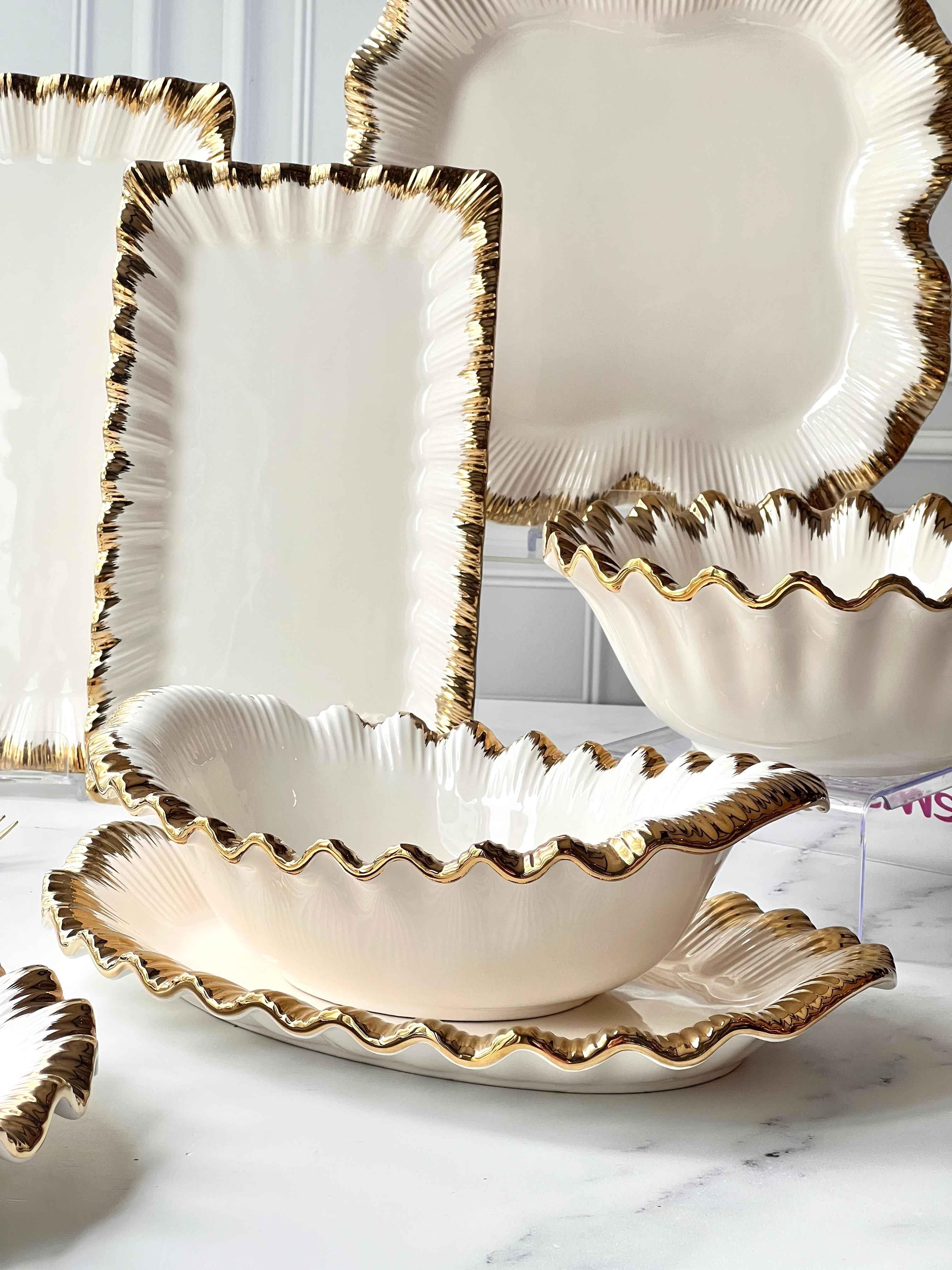 7 Parça Sunum Seti Sofya Stoneware Gold Kenarlı