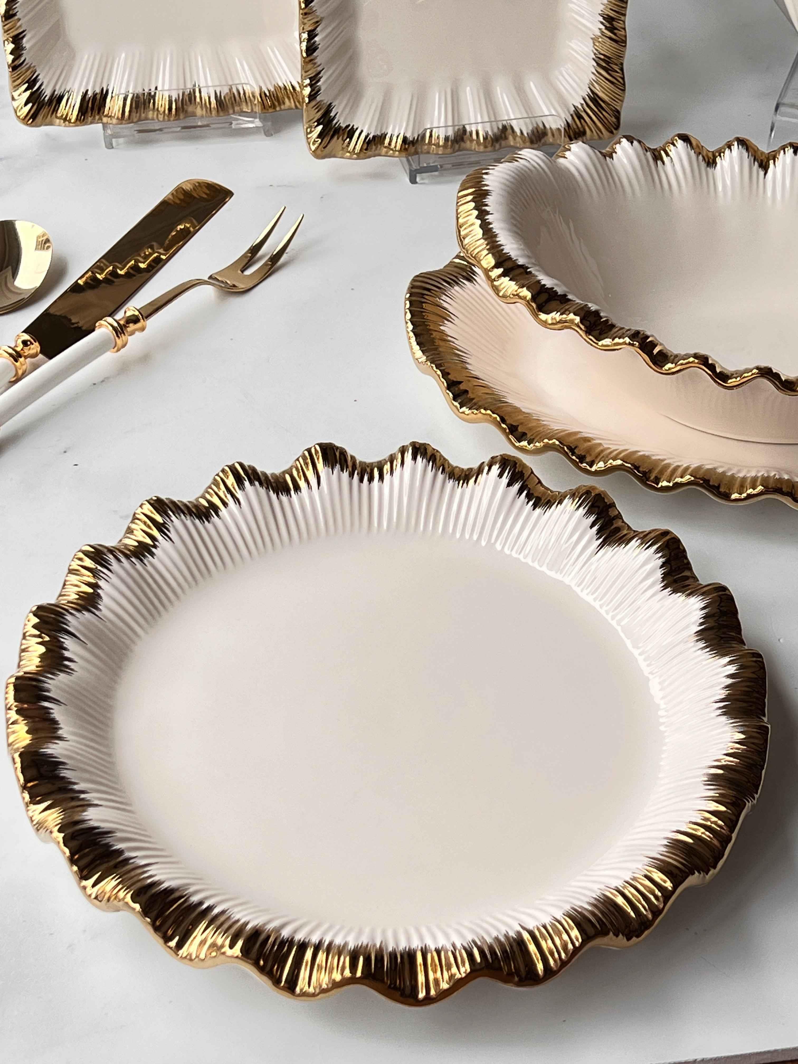 7 Parça Sunum Seti Sofya Stoneware Gold Kenarlı