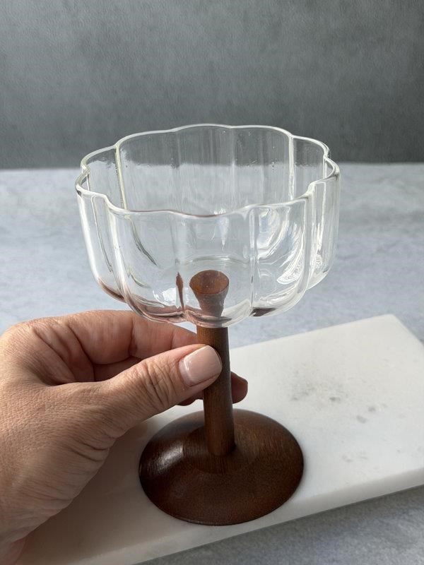 Akasya Ayaklı Cam Magnolia ve Sunum Kasesi 15x9 cm