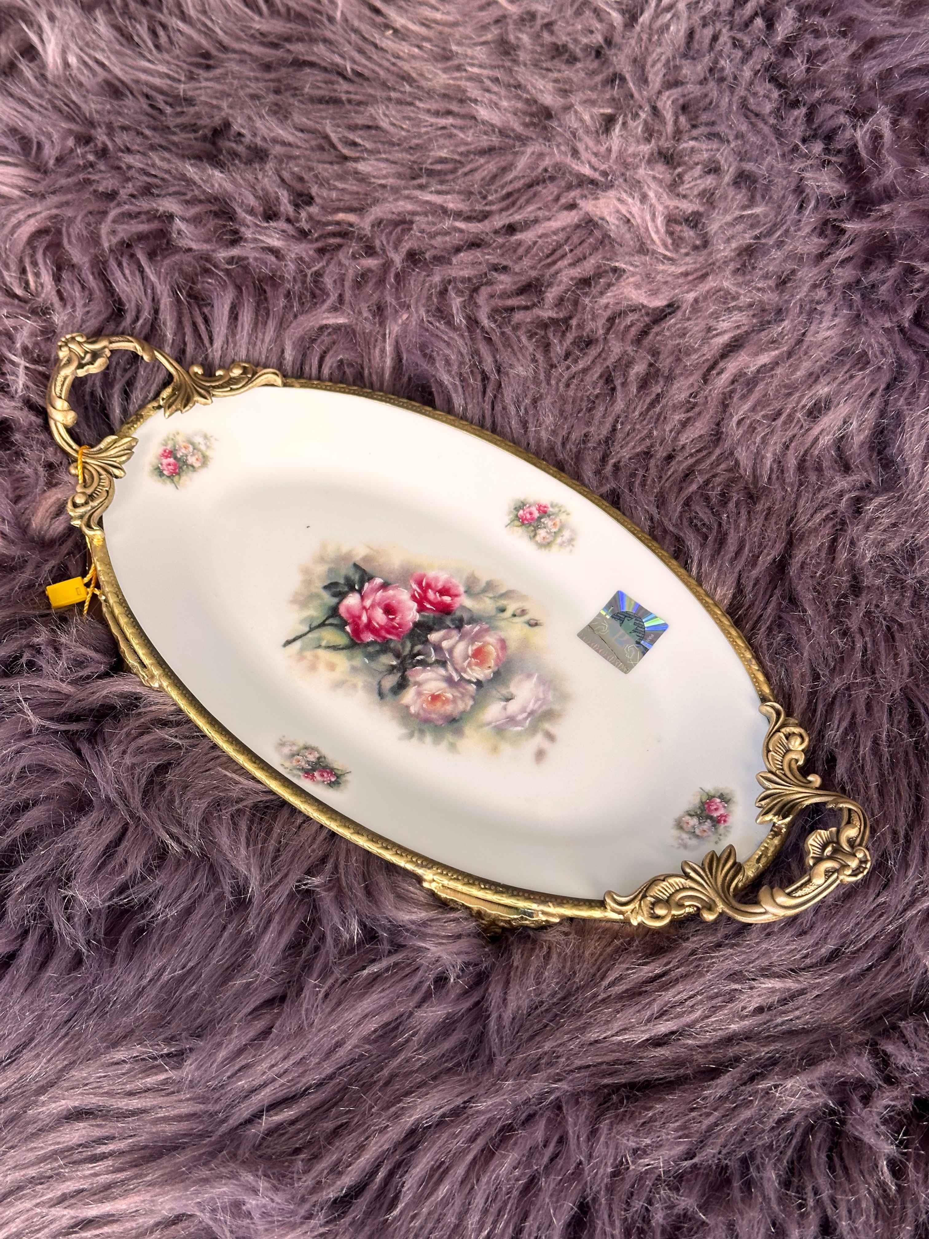 Antique Kulplu Oval Sunum Tabak 28cm