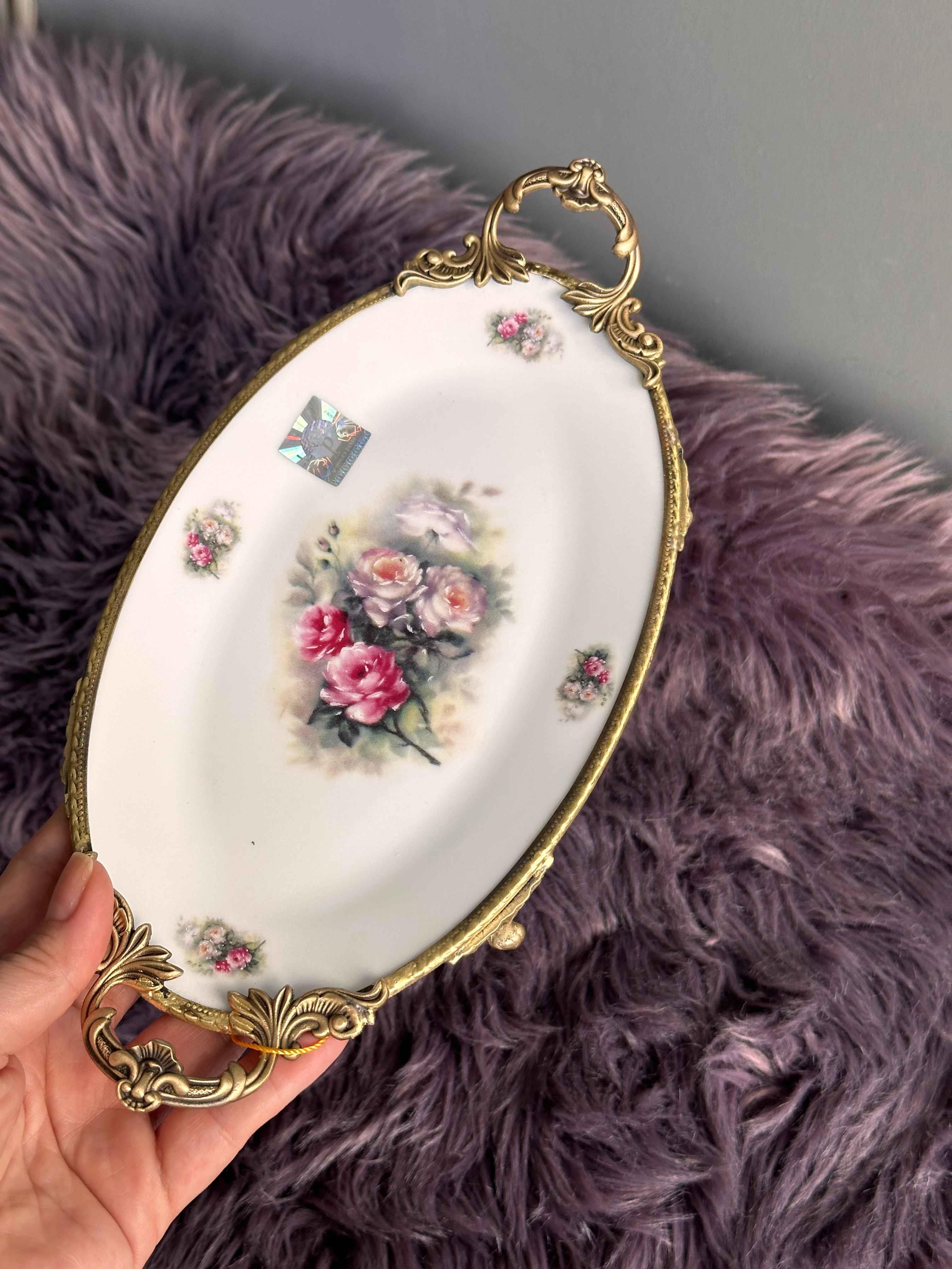 Antique Kulplu Oval Sunum Tabak 28cm