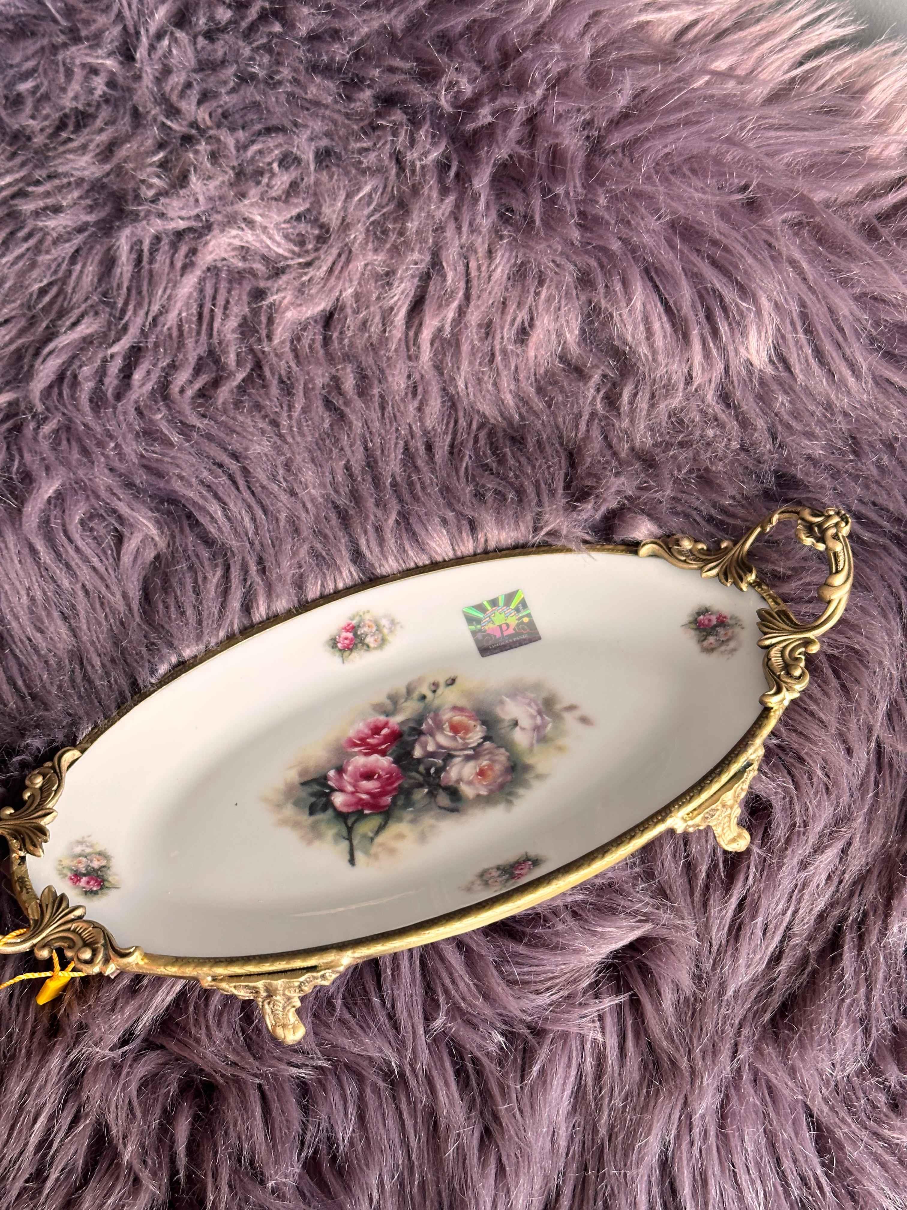Antique Kulplu Oval Sunum Tabak 28cm