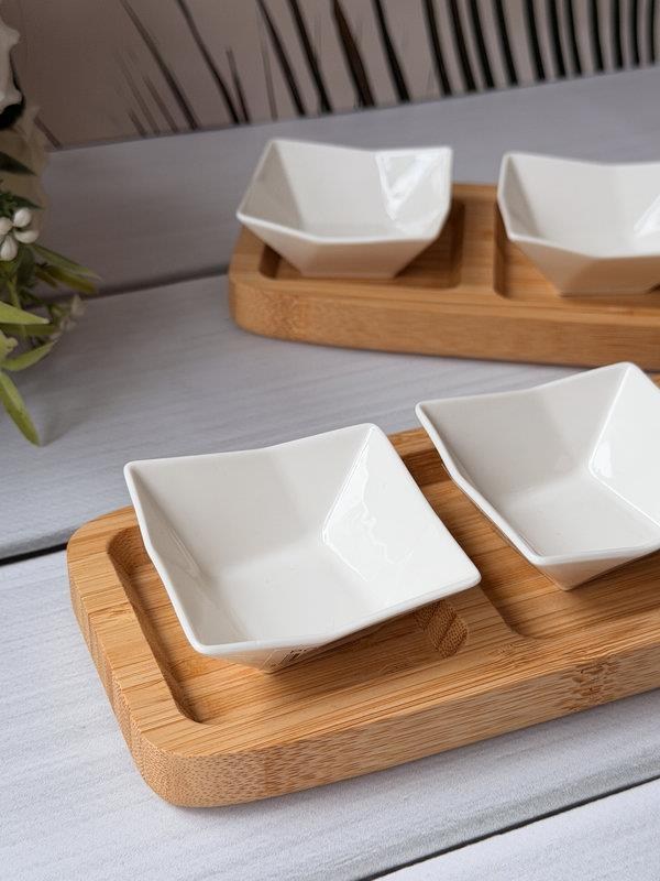 Bambu Bölmeli Sunum Seti Porselen Tabak 8 Parça