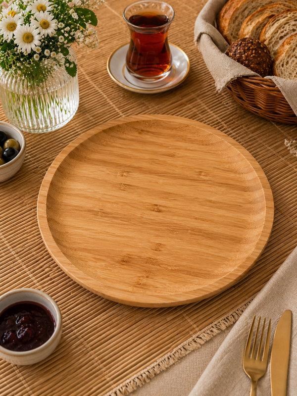 Bambu Penne Yuvarlak Servis Tabak 25 Cm