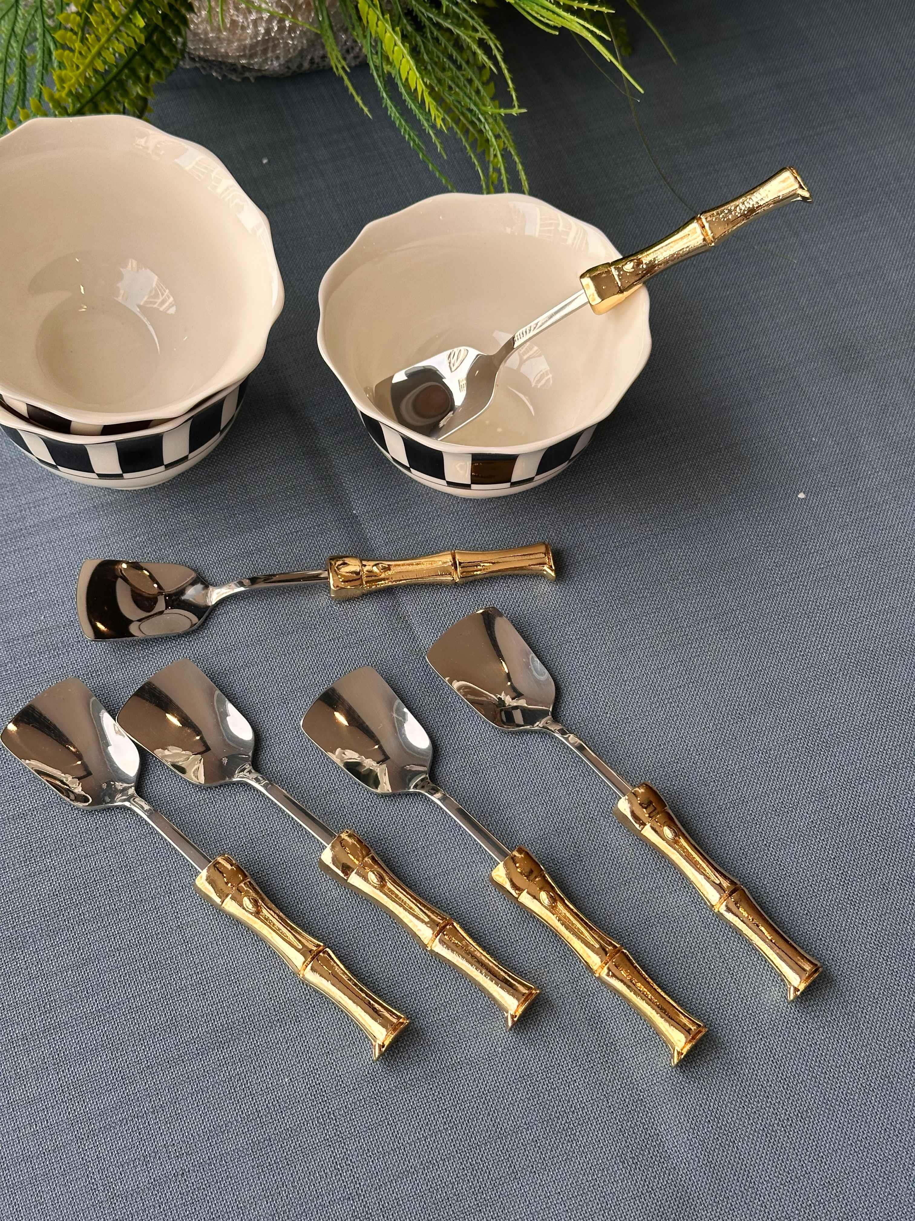 Bambu Saplı Gold Dondurma Kaşık 6'Lı