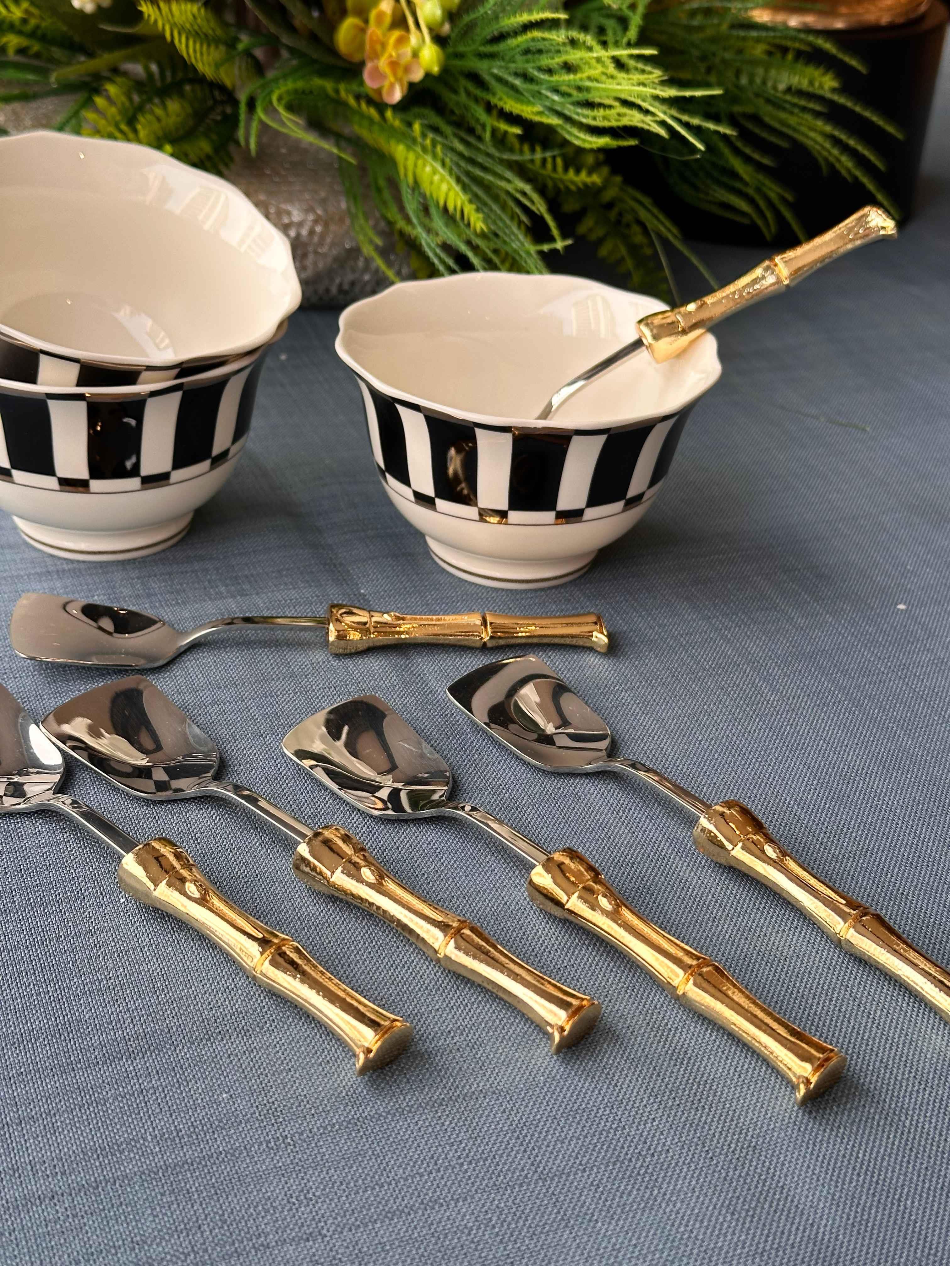 Bambu Saplı Gold Dondurma Kaşık 6'Lı