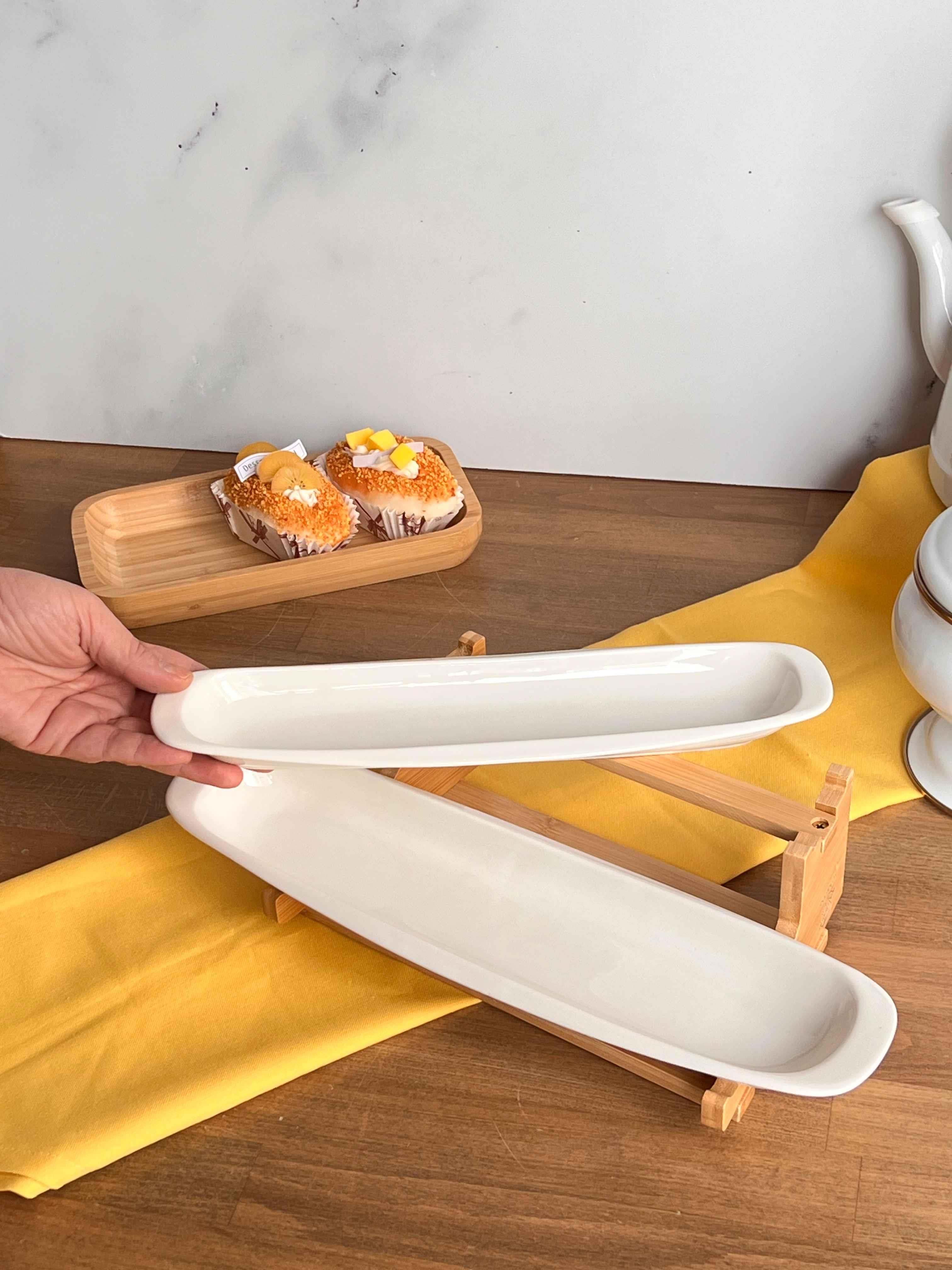 Bambu Standlı 2 Katlı Servis Sunum Seti 3 Prç