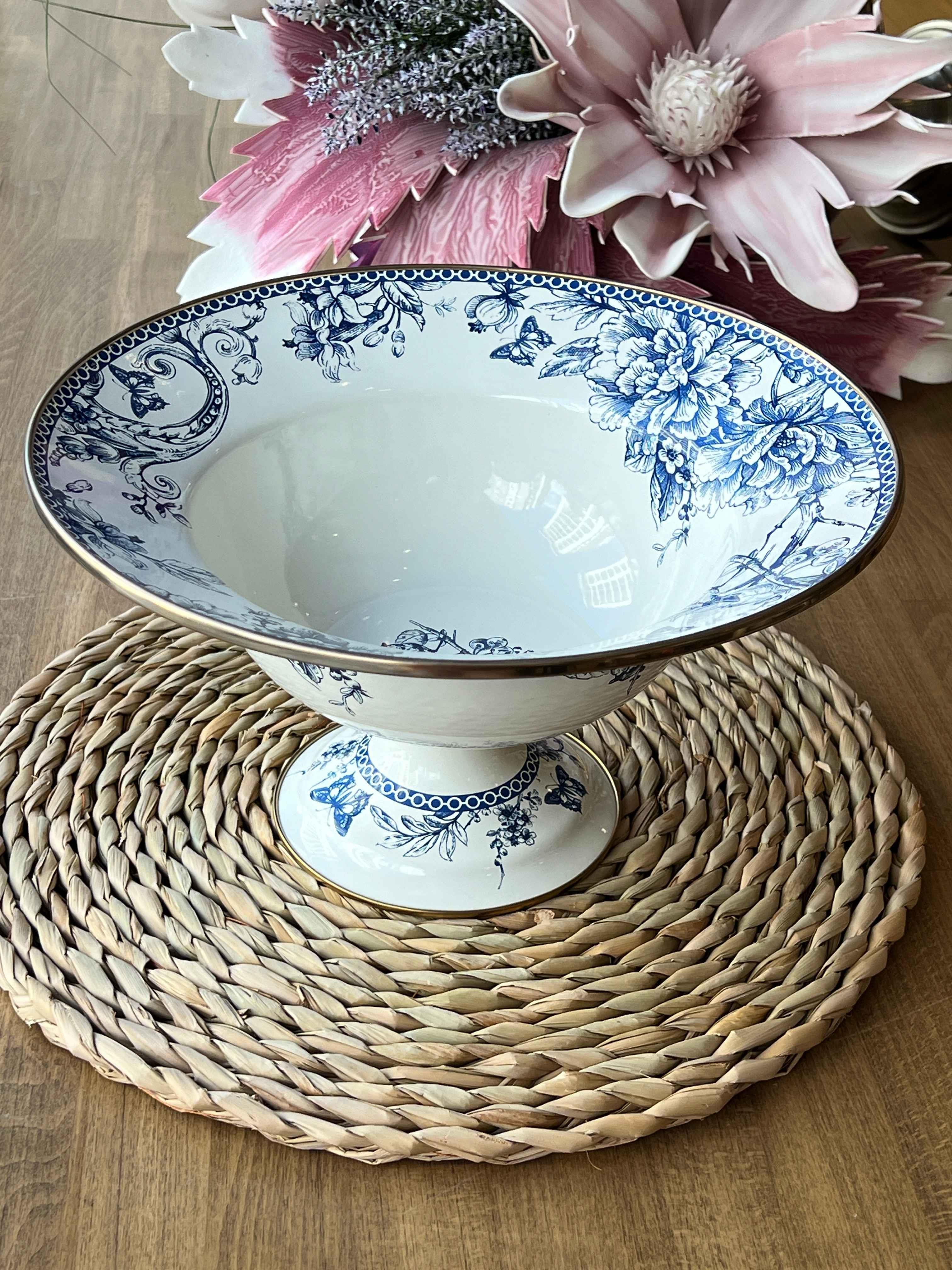 Blue Emaye Ayaklı Meyve Tabak 
