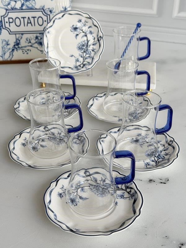 Cam Çay Seti 6'lı 180 ml Luna Blue