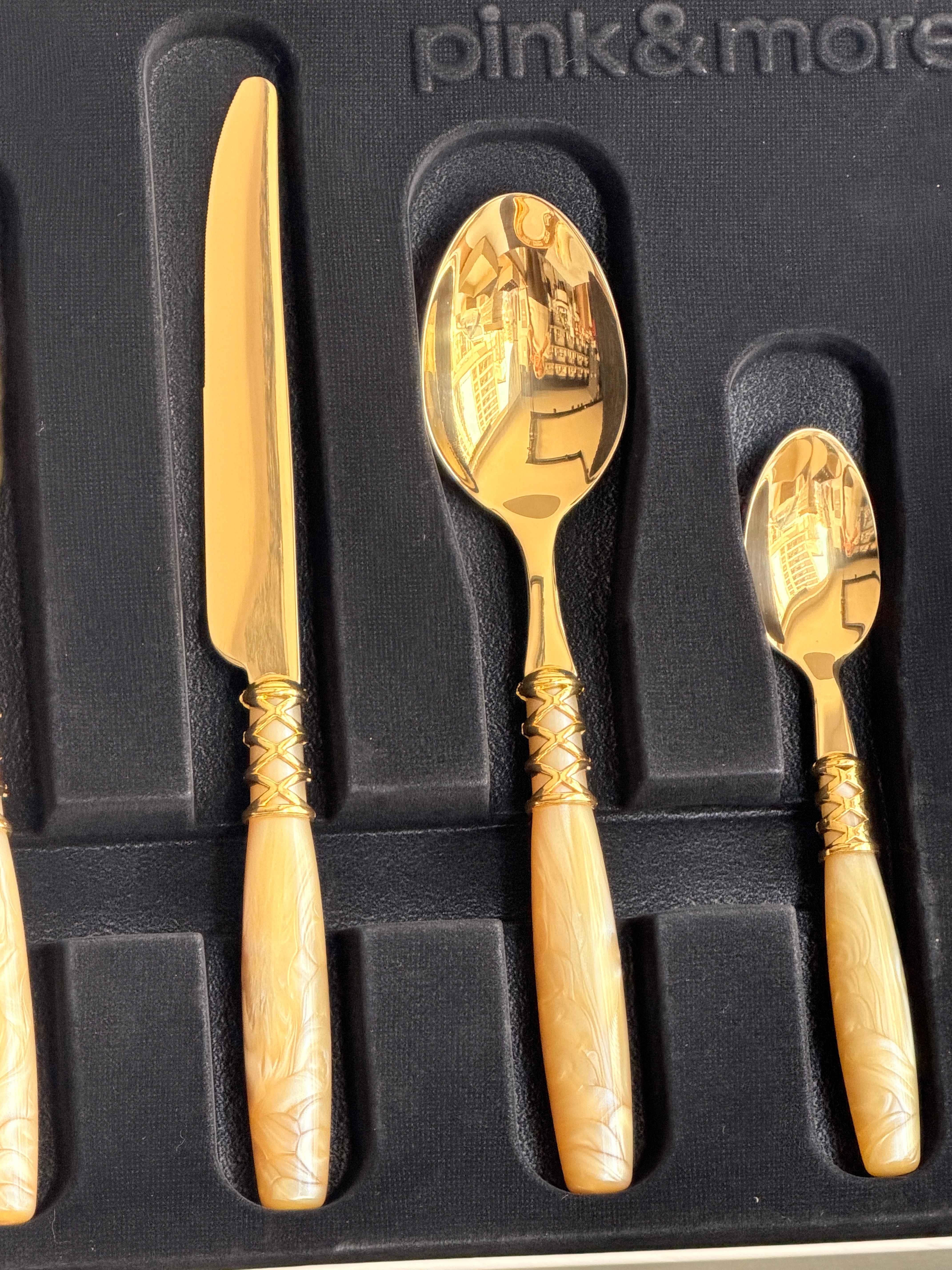 Çatal Kaşık Bıçak Takımı 30 Parça 6 Kişilik Mihri Bej Gold