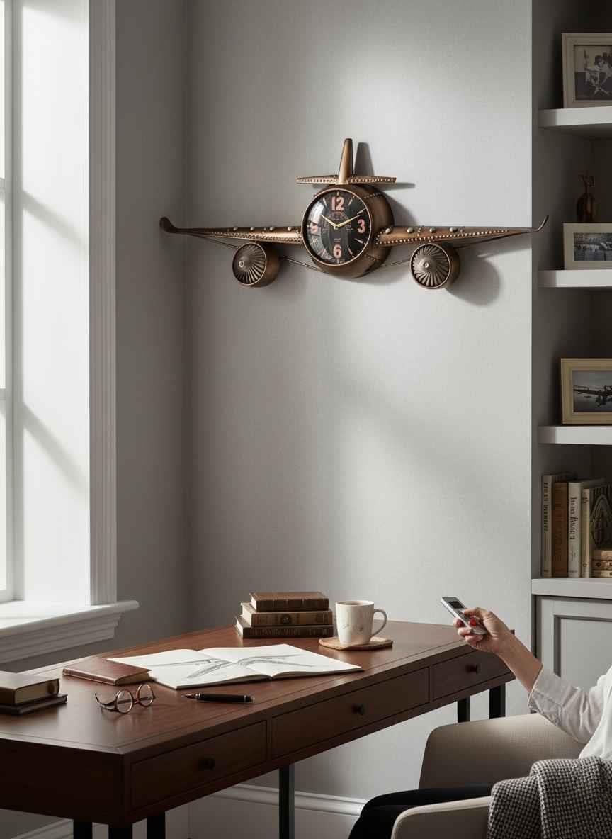 Dekoratif Aviator Retro Metal Eskitme Uçak Duvar Saati