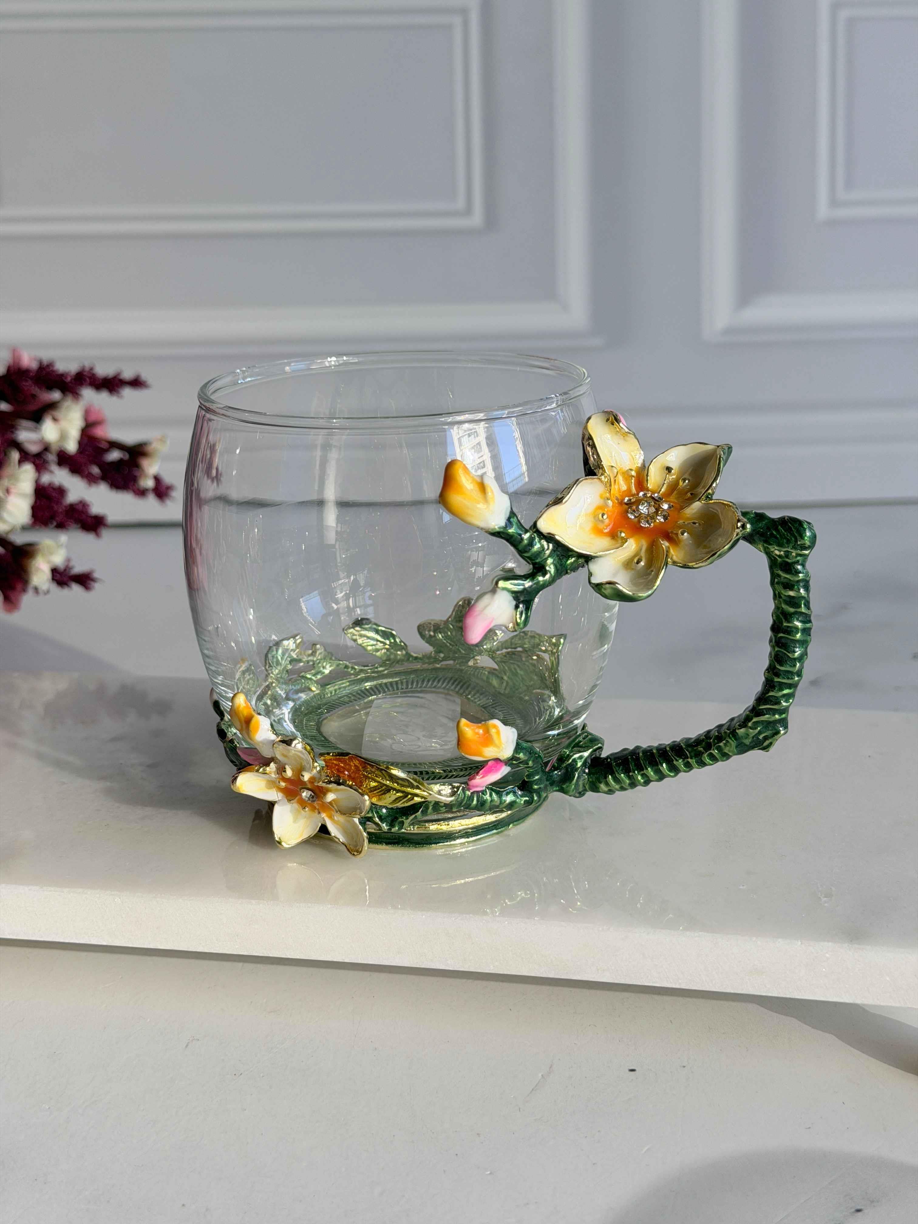 Dekoratif Cam Kupa Flore Bloom-Metal Kulplu 200ml 