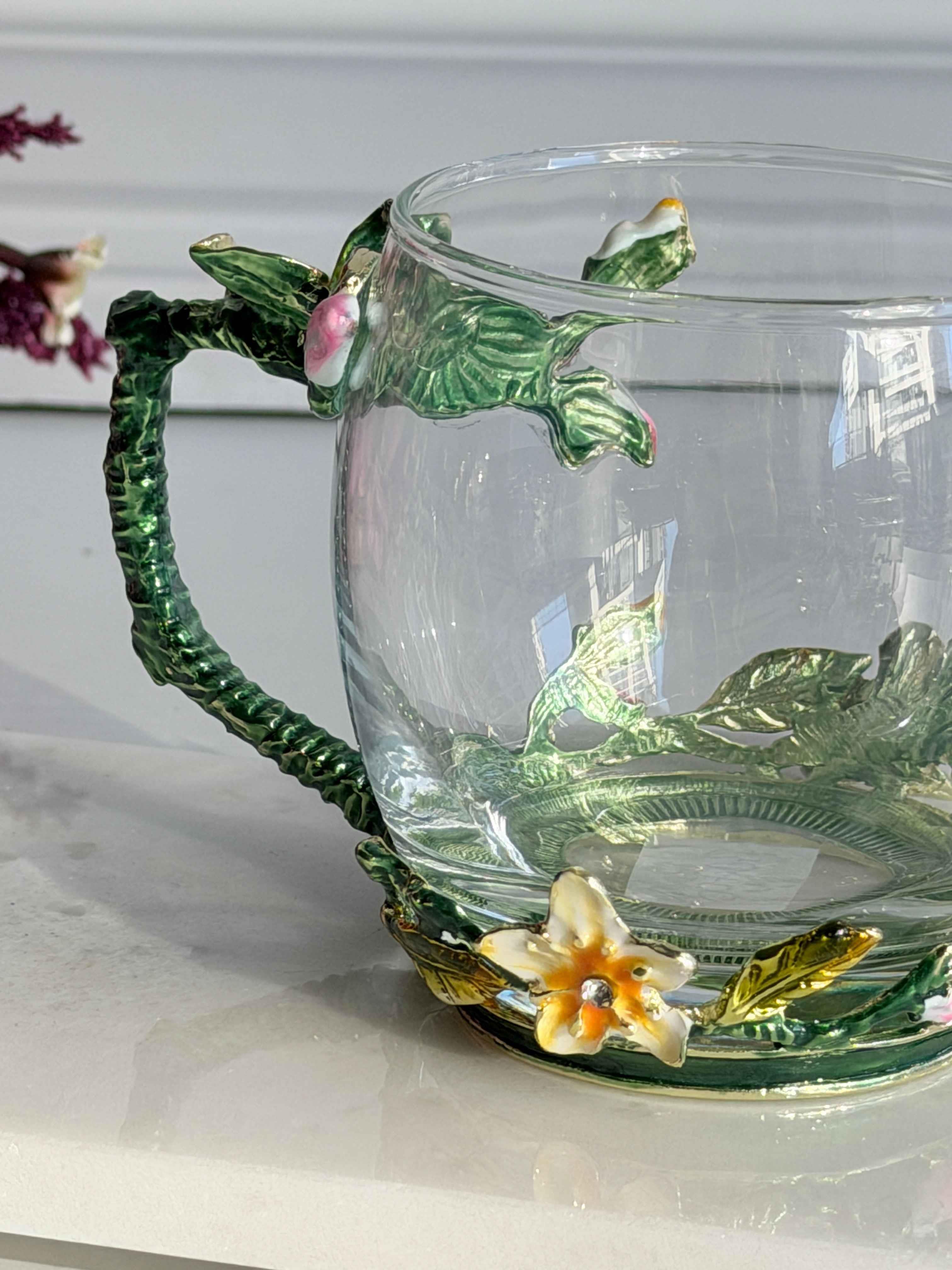 Dekoratif Cam Kupa Flore Bloom-Metal Kulplu 200ml 