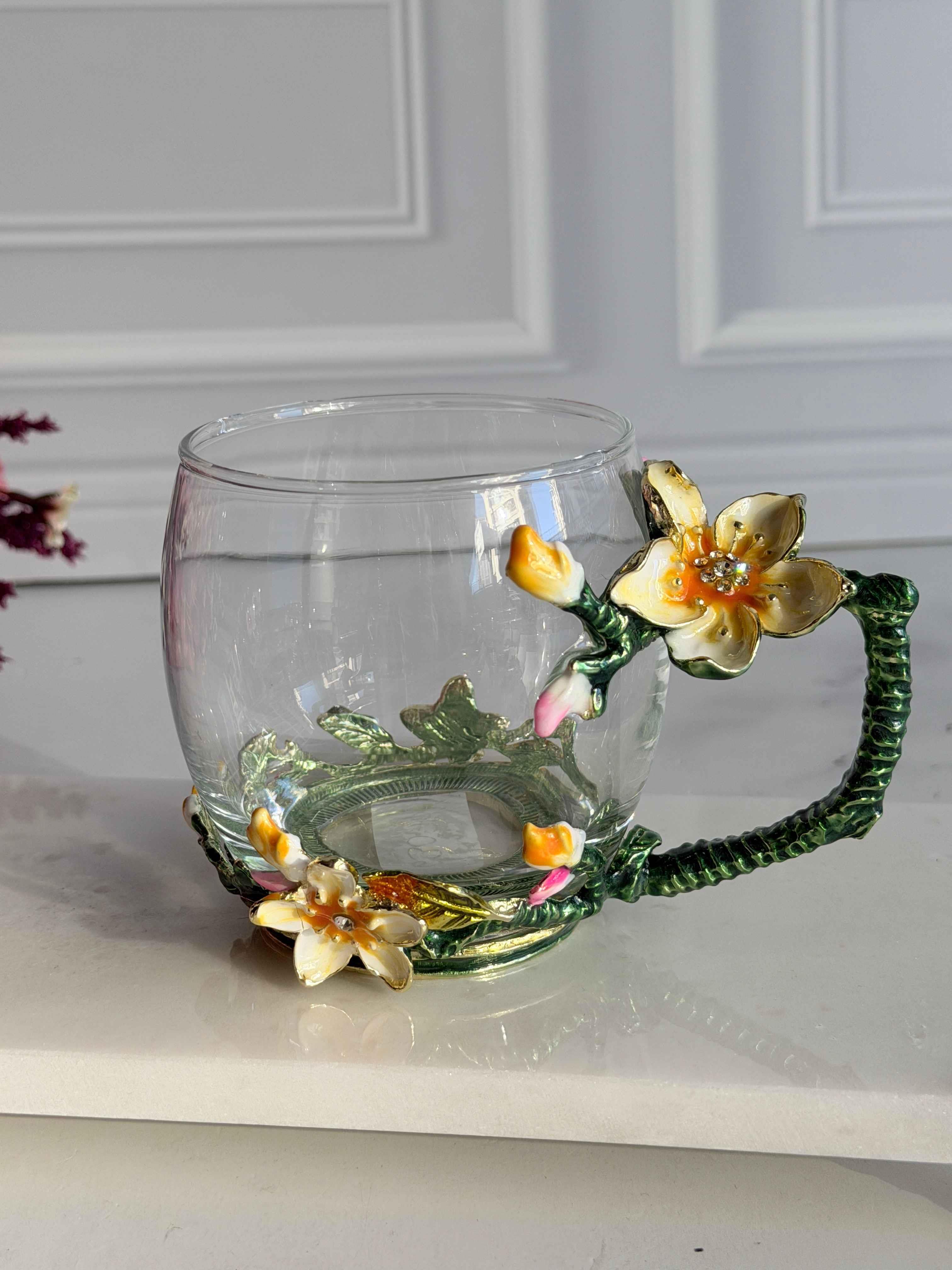 Dekoratif Cam Kupa Flore Bloom-Metal Kulplu 200ml 