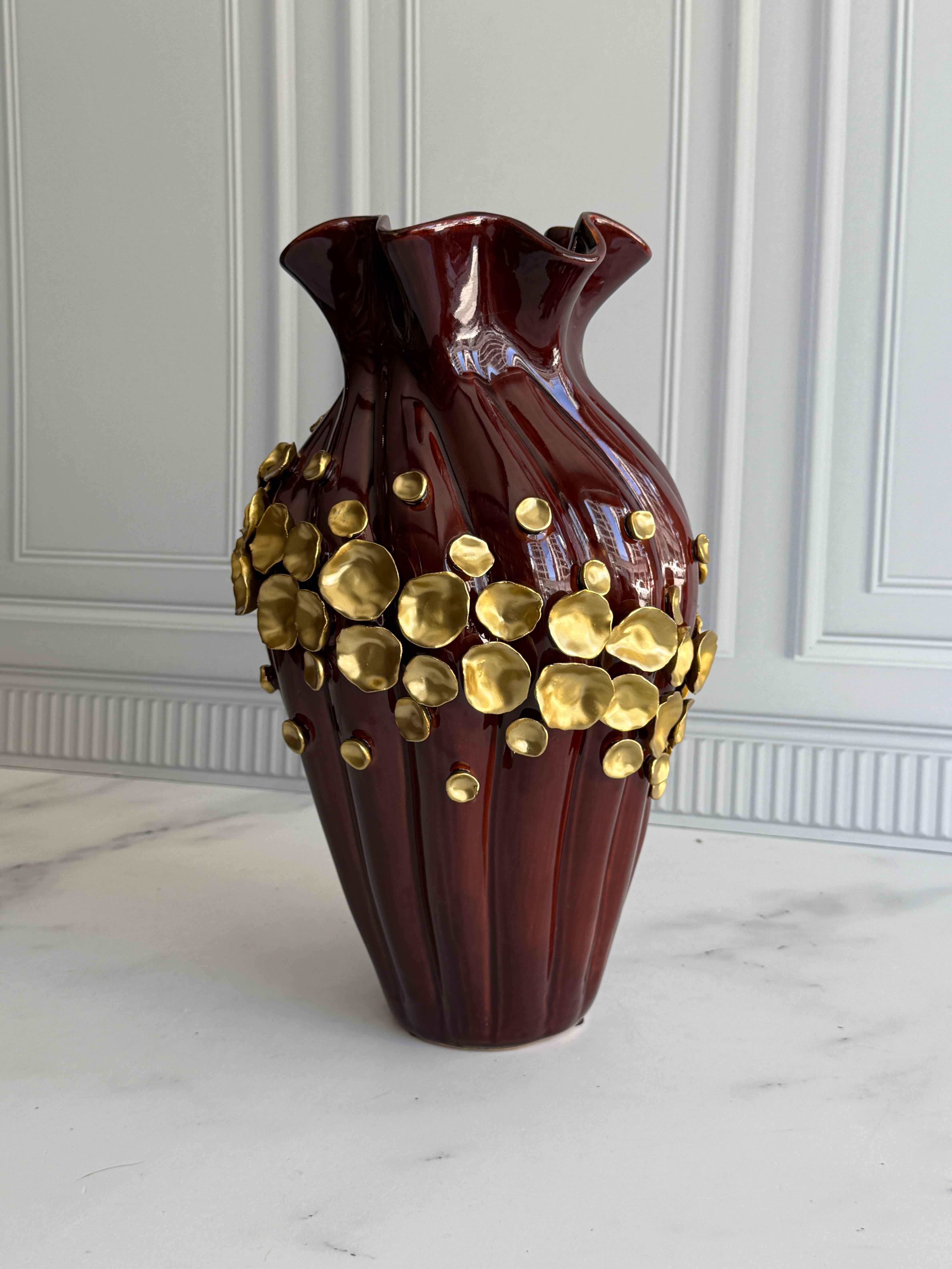 Dekoratif Vazo Kahve Gold 40cm