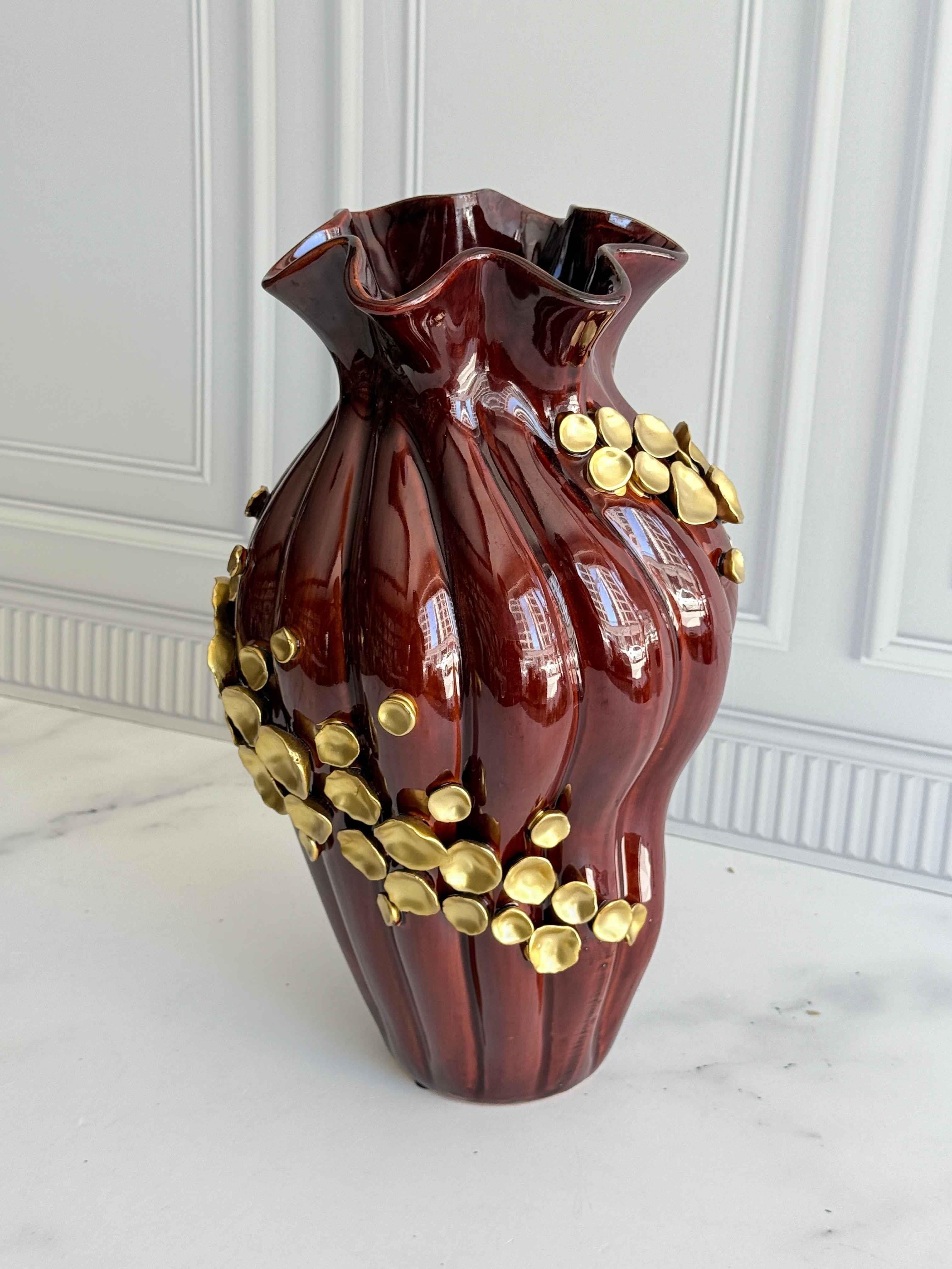 Dekoratif Vazo Kahve Gold 40cm