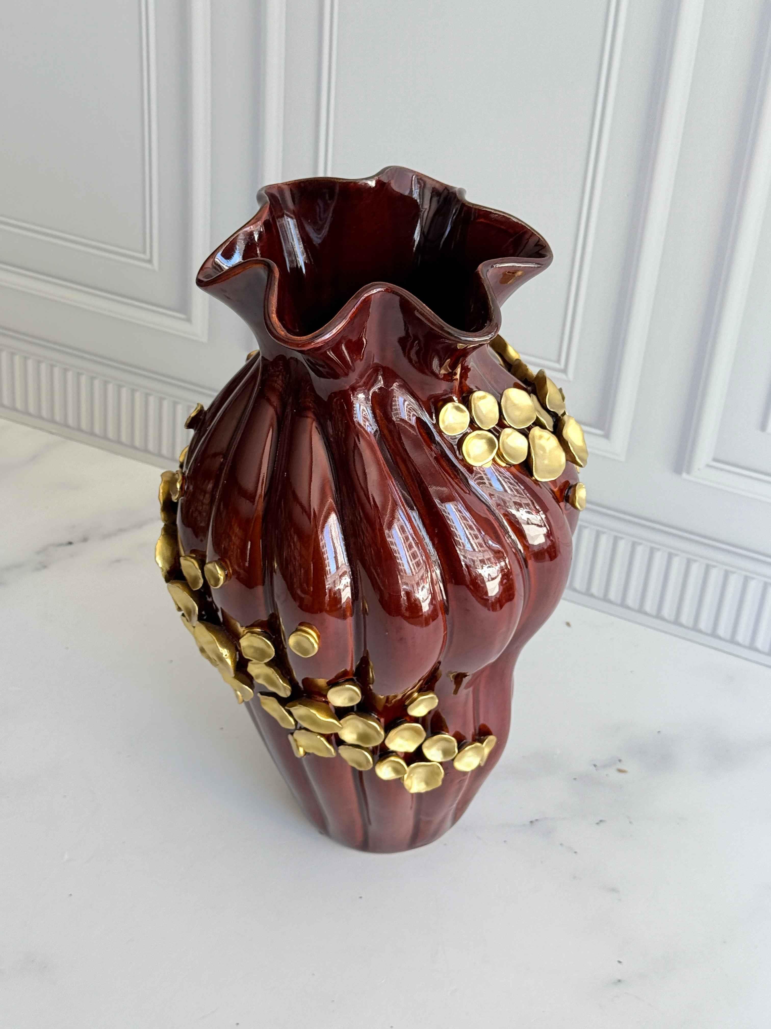 Dekoratif Vazo Kahve Gold 40cm