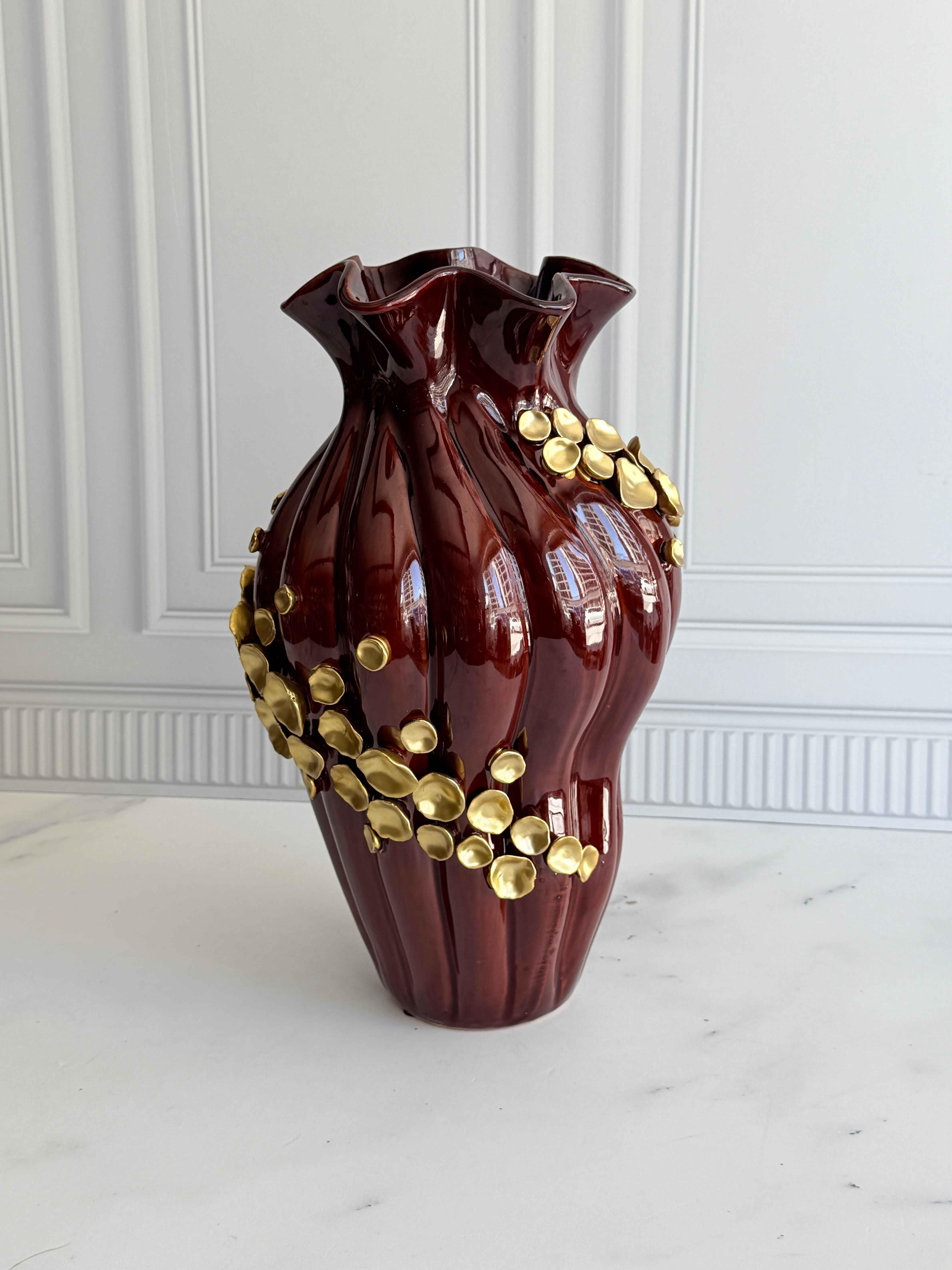 Dekoratif Vazo Kahve Gold 40cm