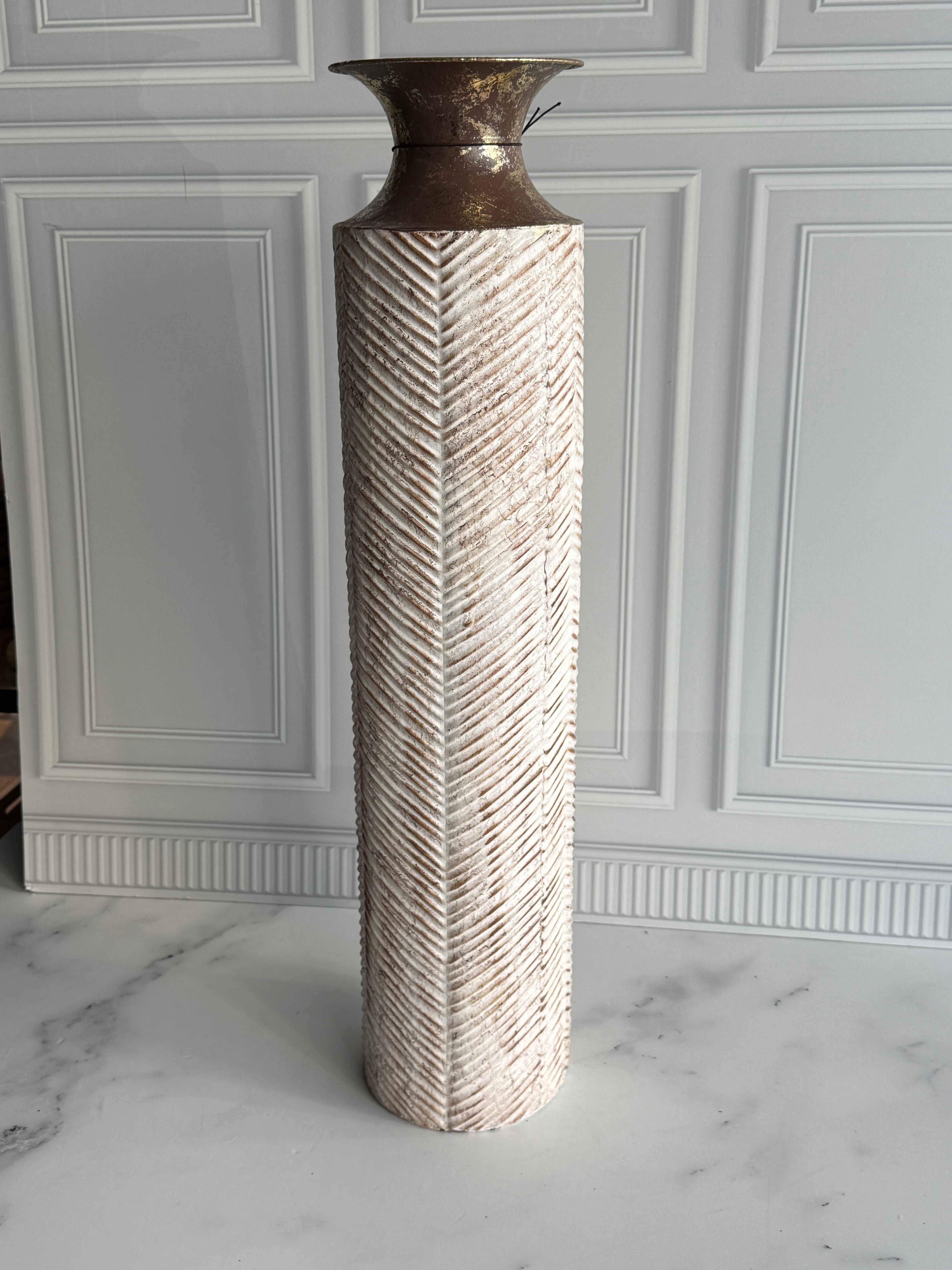 Eskitme Detaylı Dekoratif Vazo 75cm