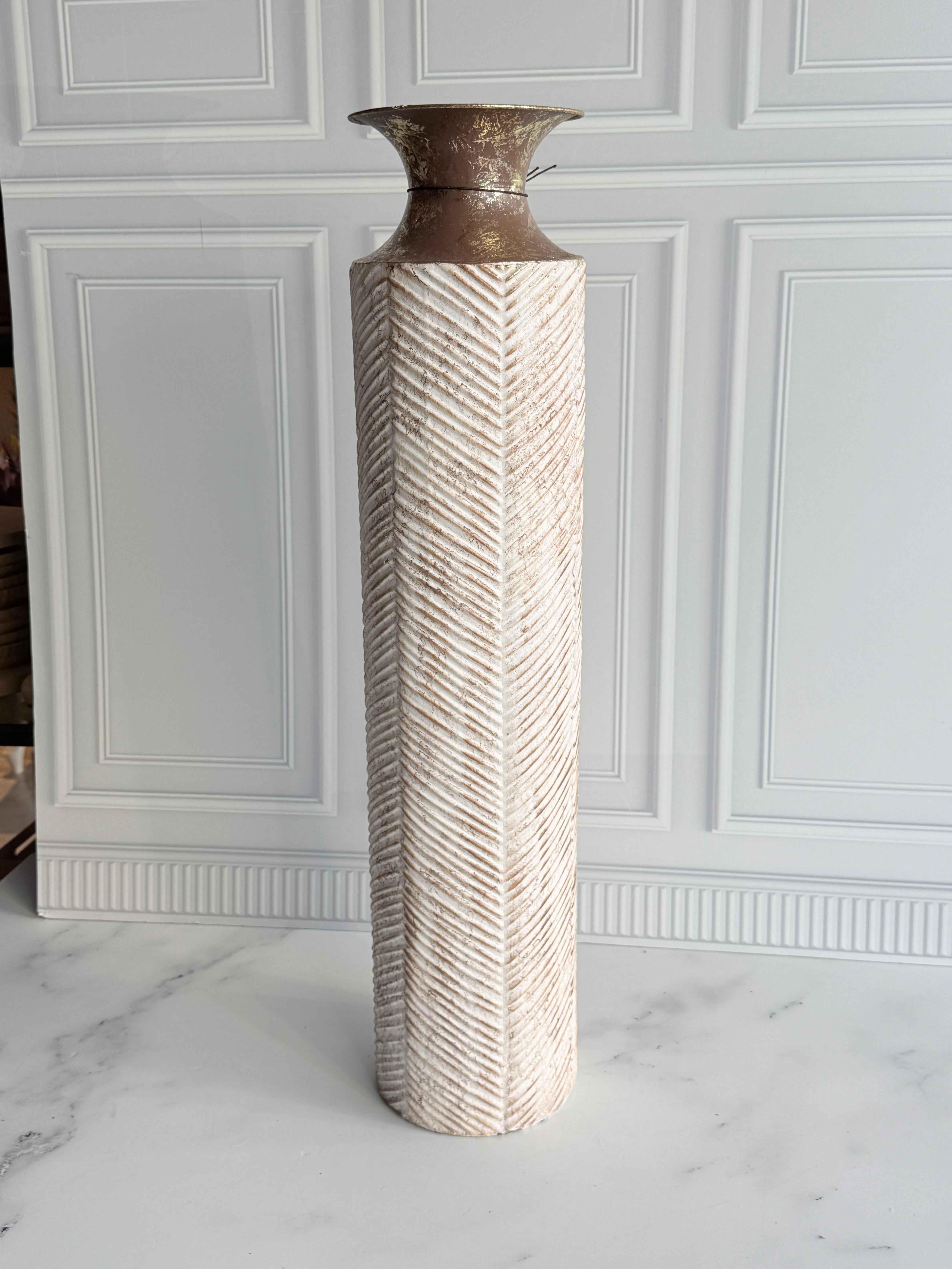 Eskitme Detaylı Dekoratif Vazo 75cm