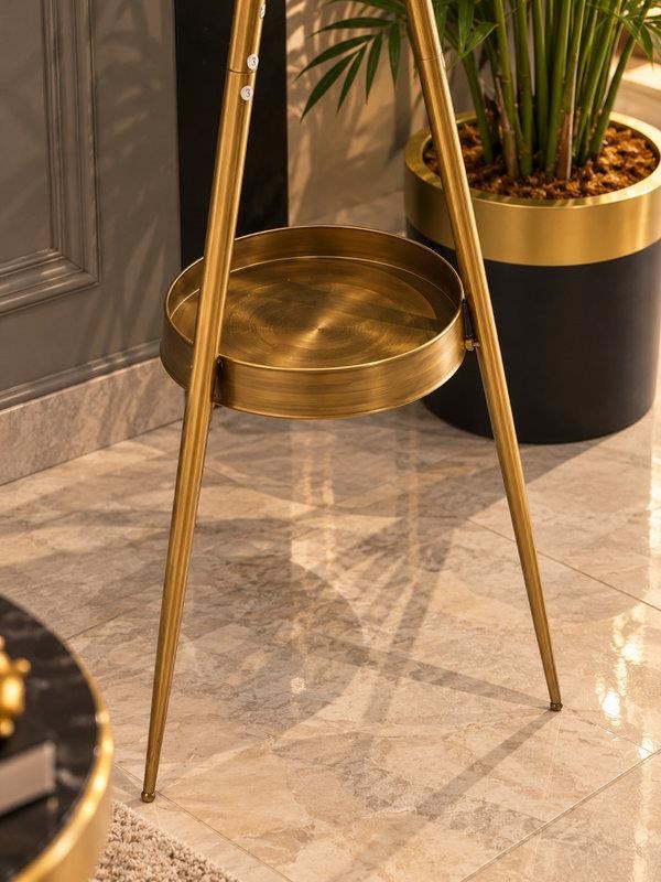 Eskitme Gold Çarklı Tripod Ayaklı Dekoratif Saat Gear