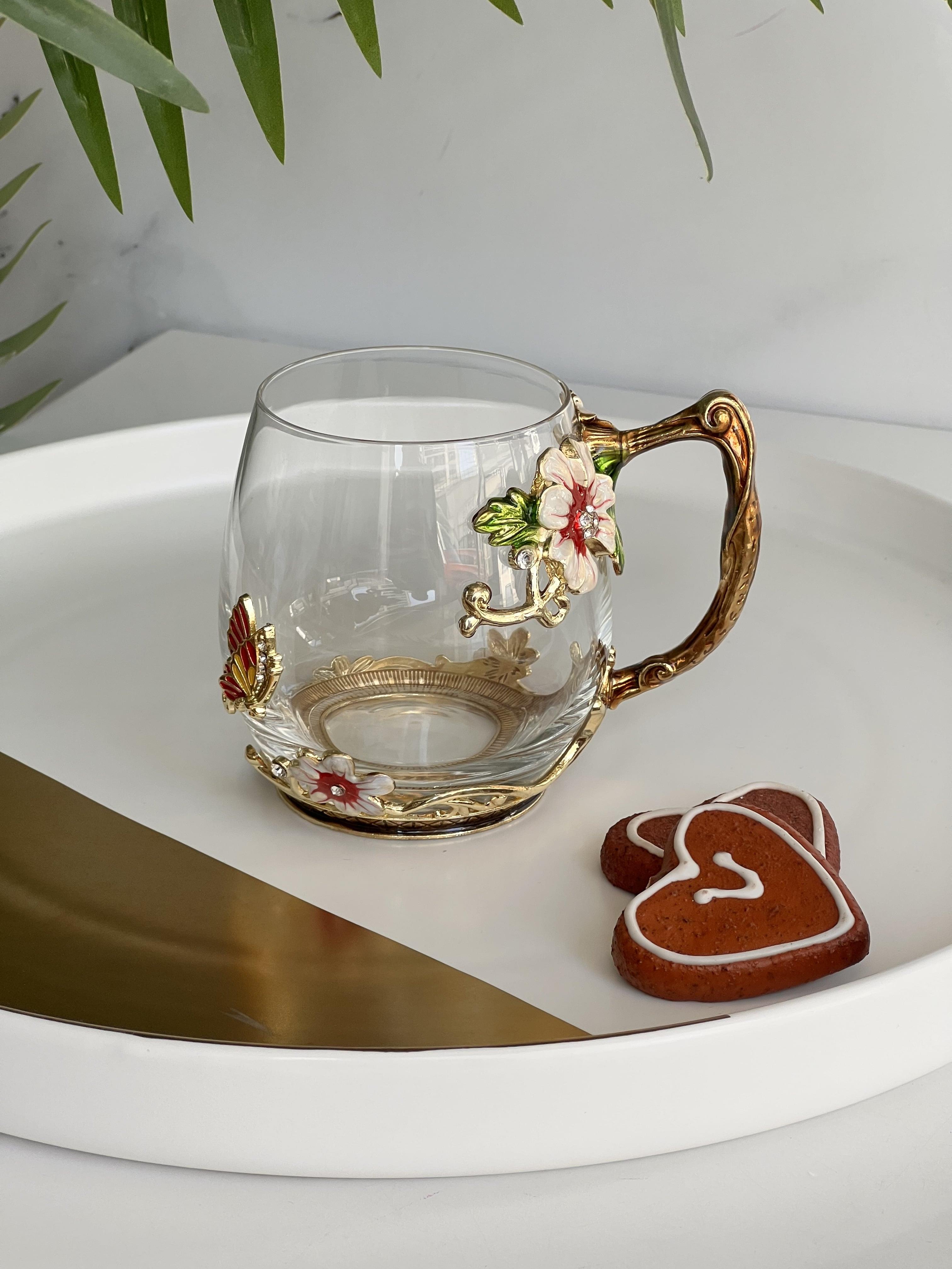 Flora Camellia Çiçekli Cam Kupa