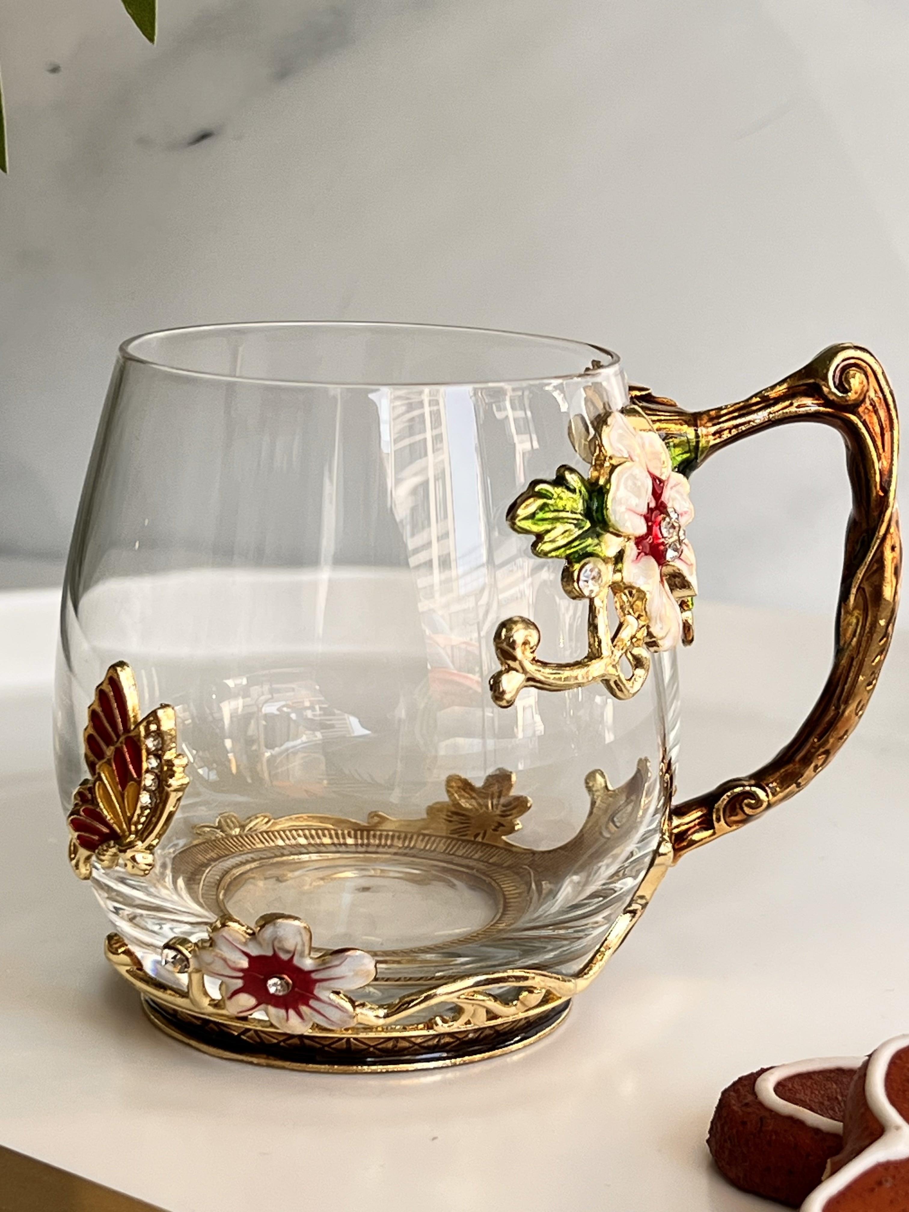 Flora Camellia Çiçekli Cam Kupa