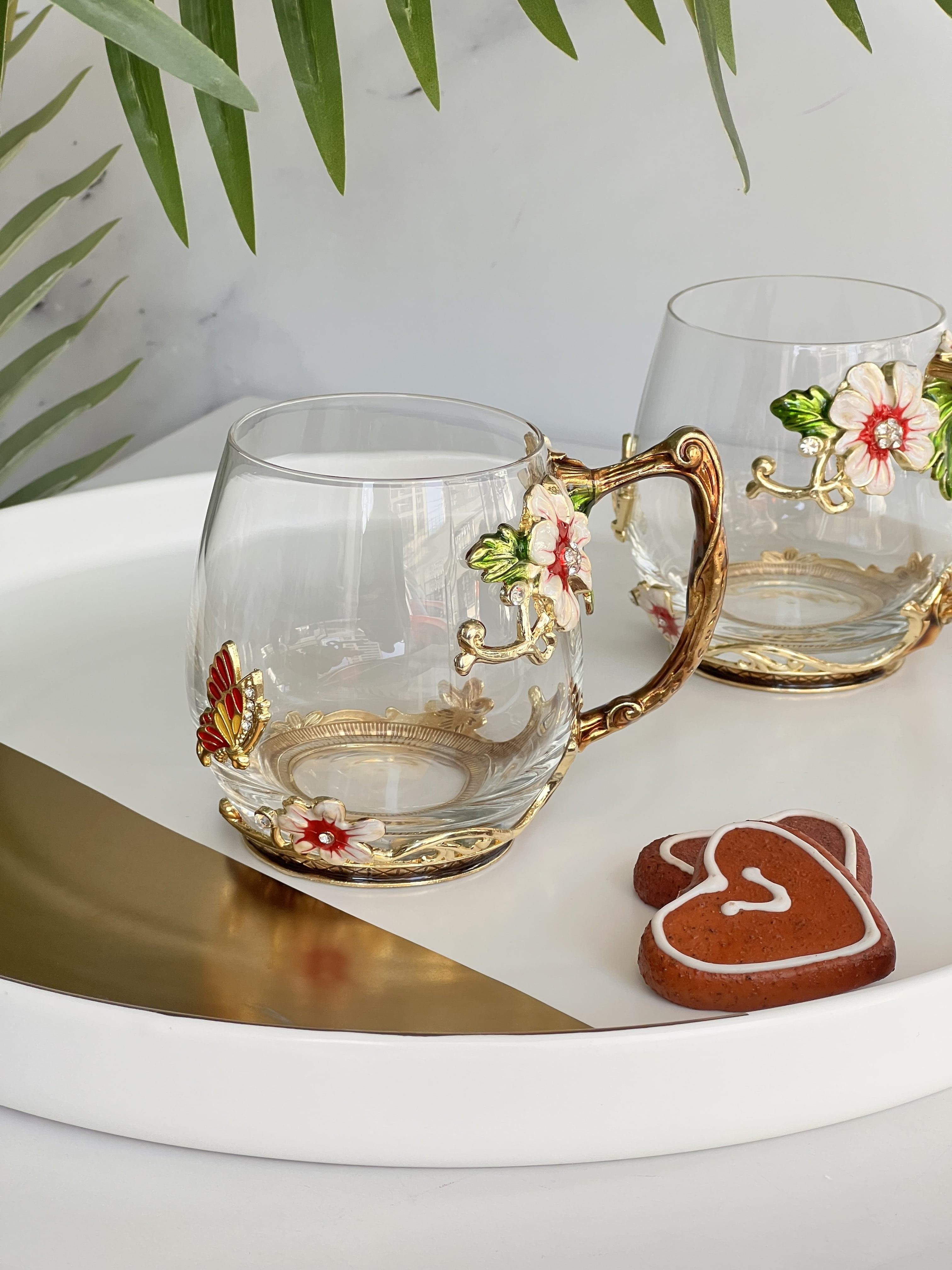 Flora Camellia Çiçekli Cam Kupa