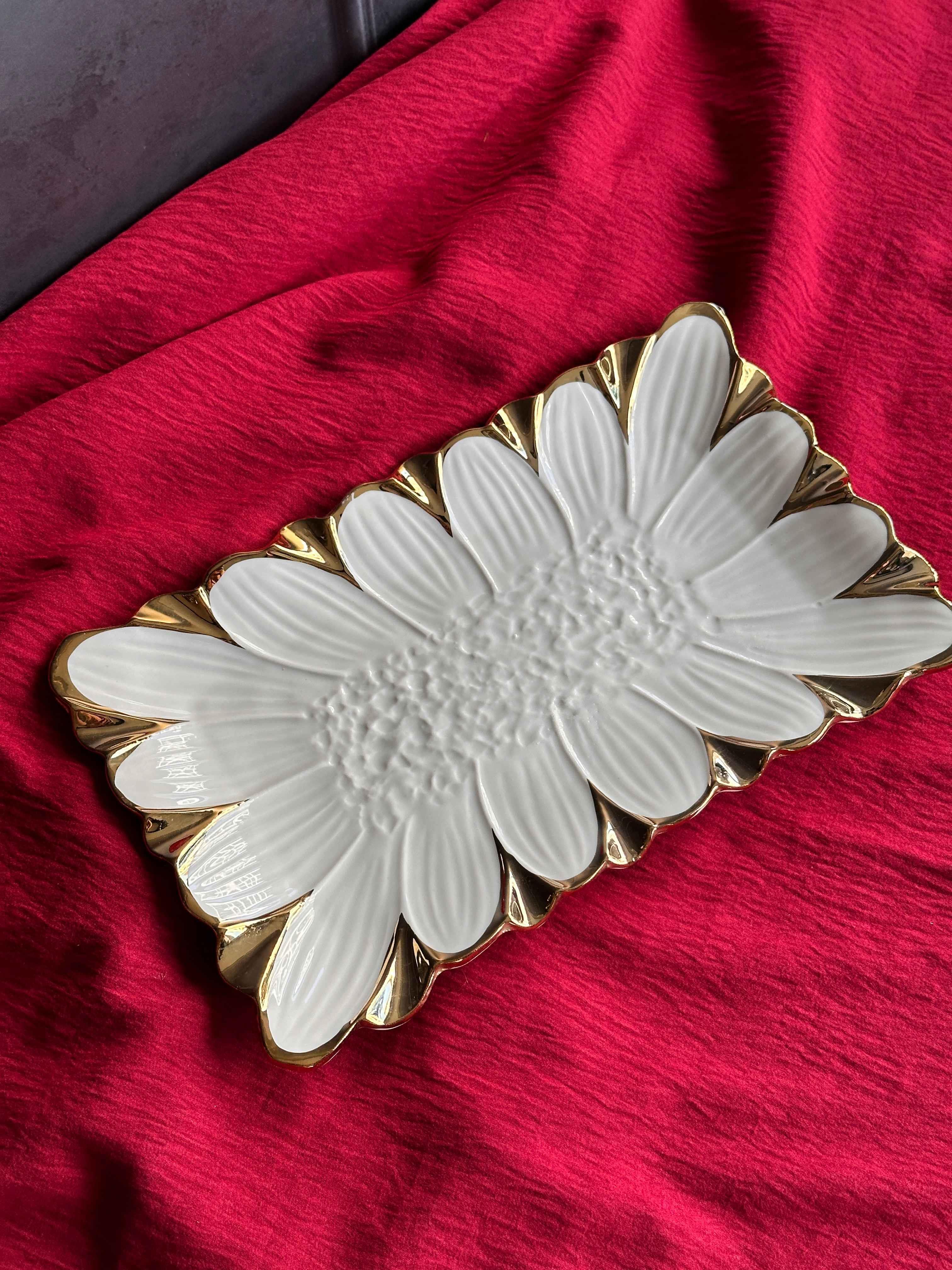 Flora Gold Dikdörtgen Servis Sunum Tabak 27cm