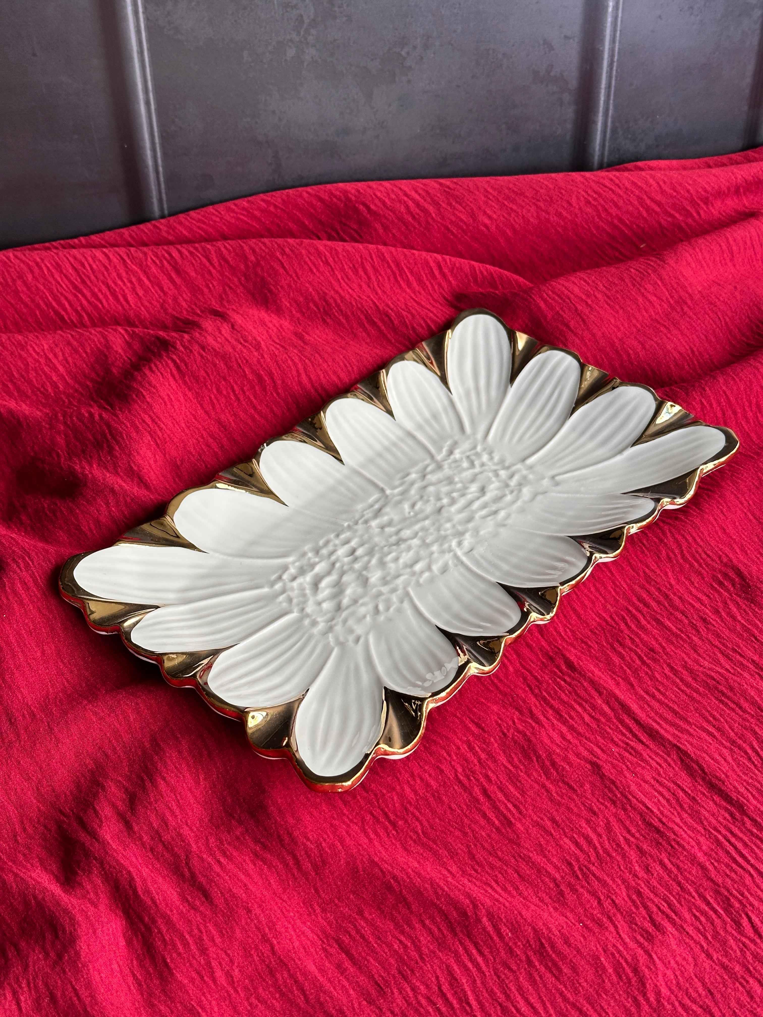 Flora Gold Dikdörtgen Servis Sunum Tabak 27cm