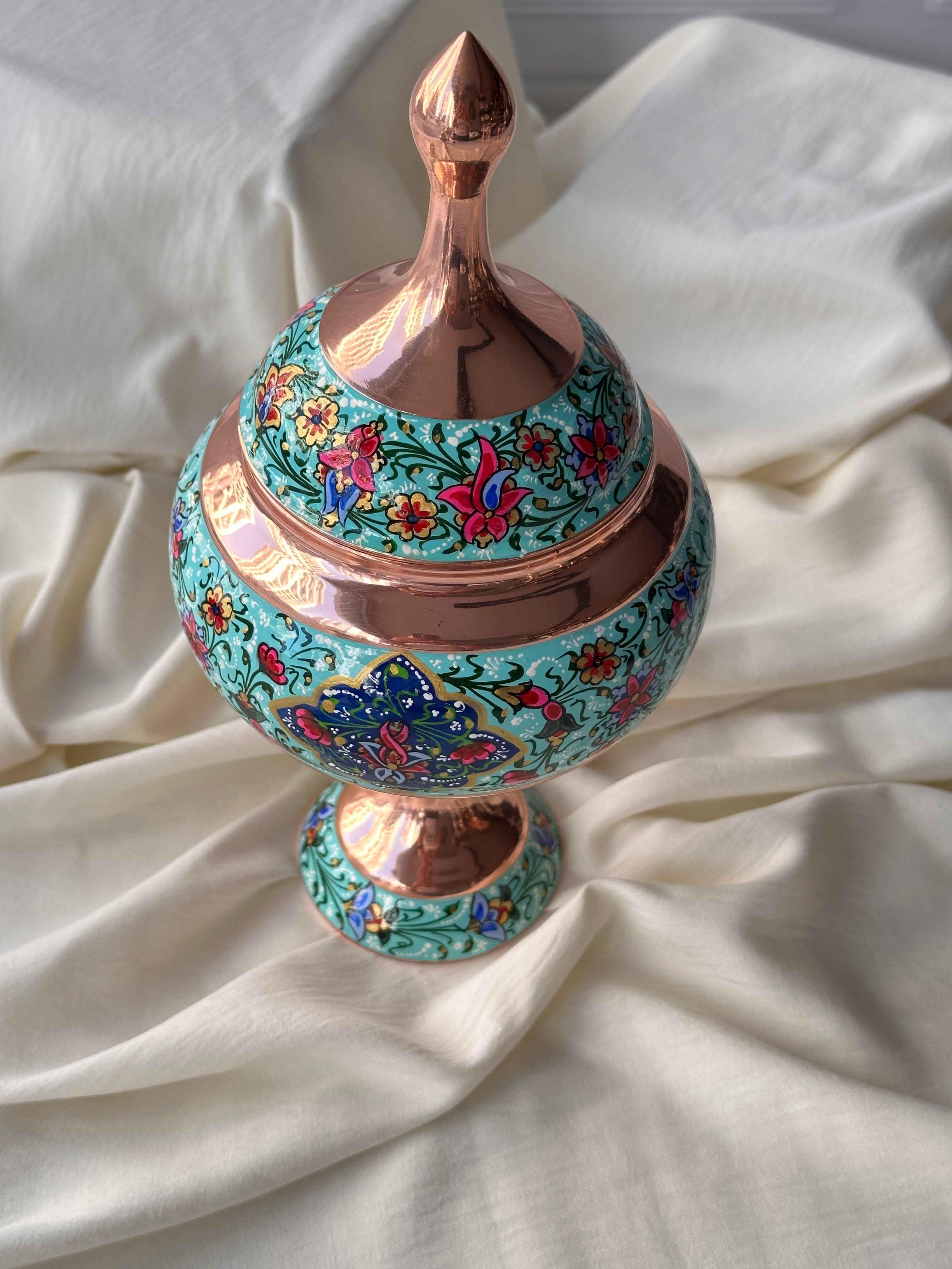 İsfahan Bakır Üzerine Mine İşlemeli Şekerlik 28cm
