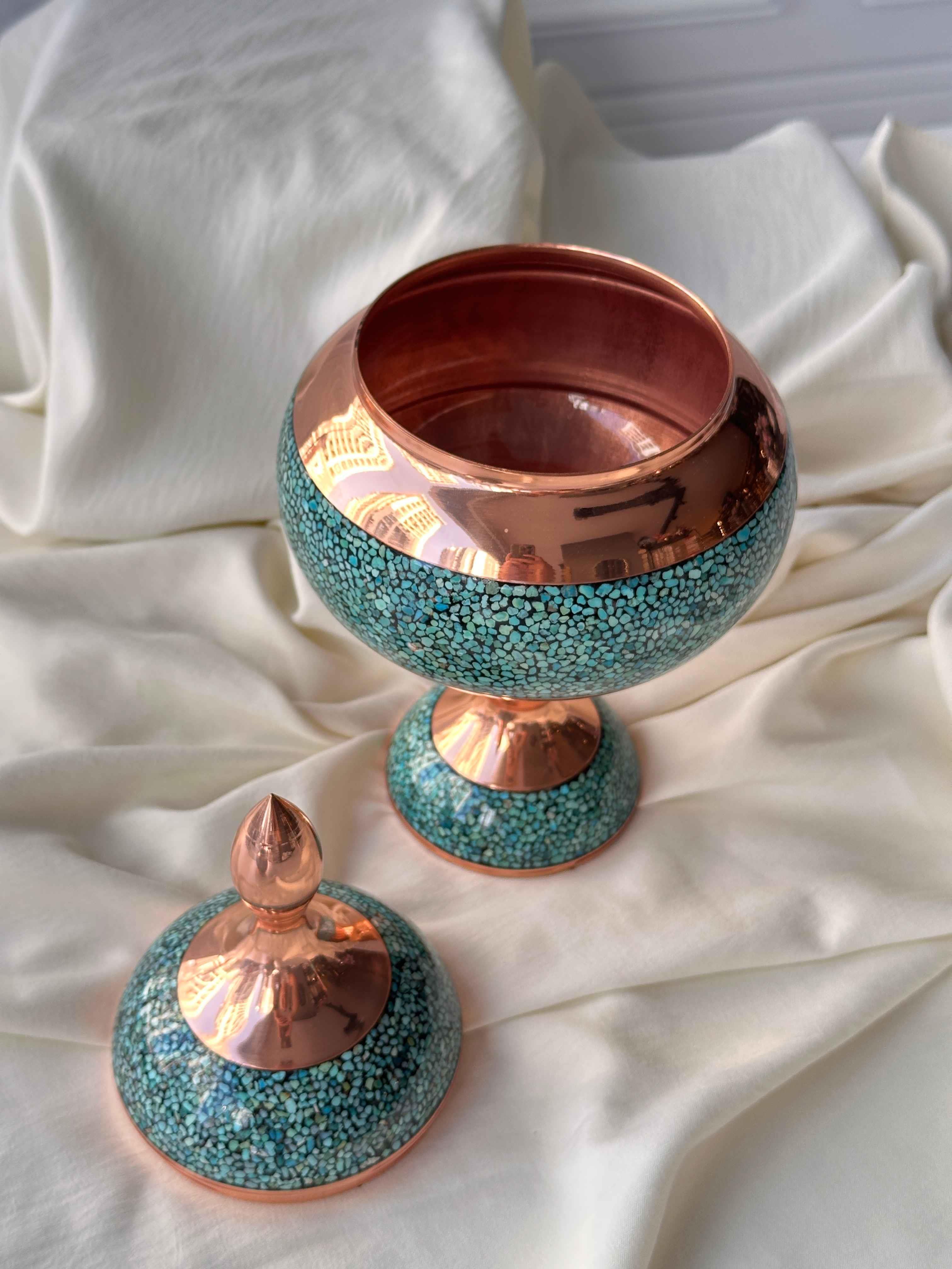 İsfahan Bakır Üzerine Mine İşlemeli Şekerlik 29cm