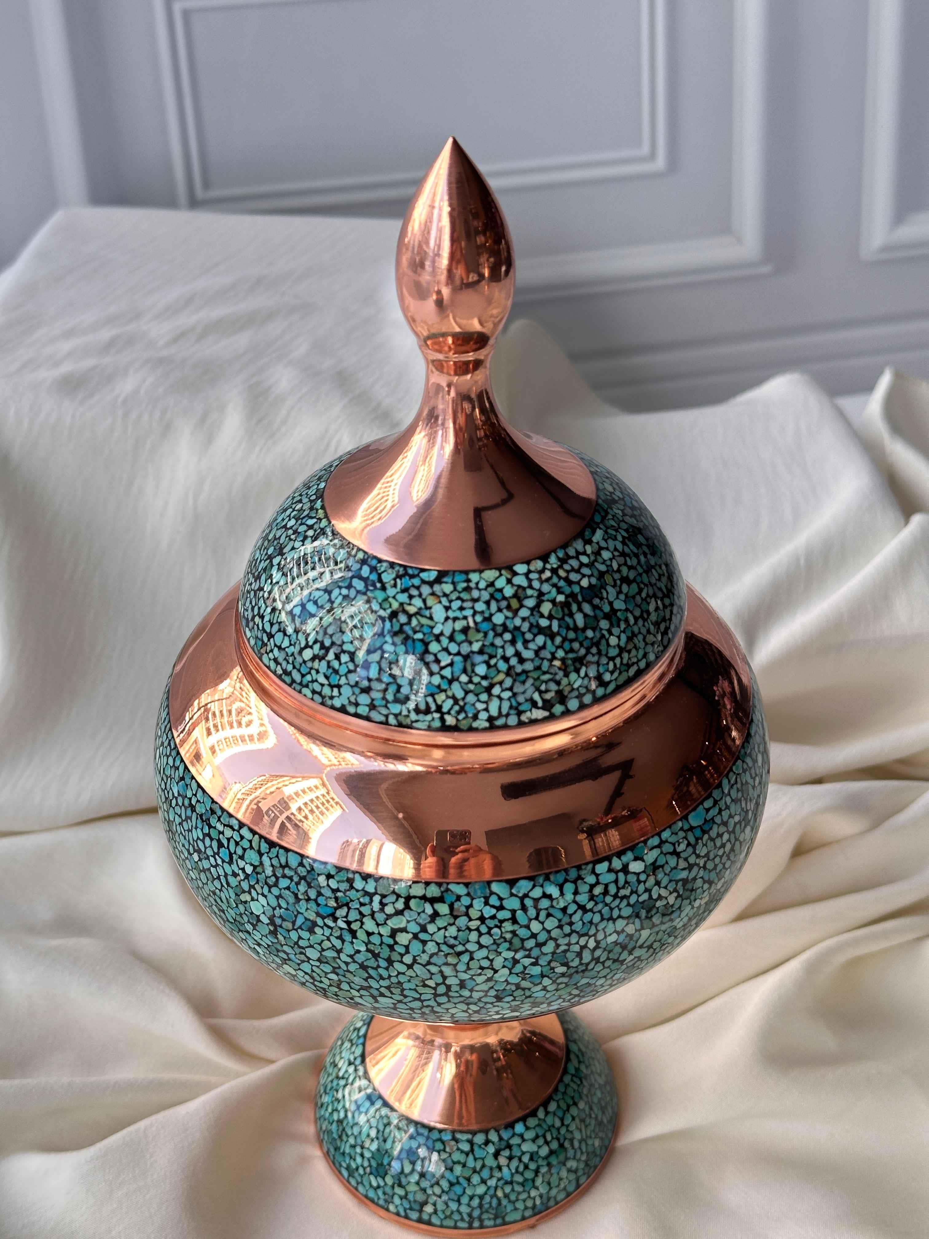İsfahan Bakır Üzerine Mine İşlemeli Şekerlik 29cm