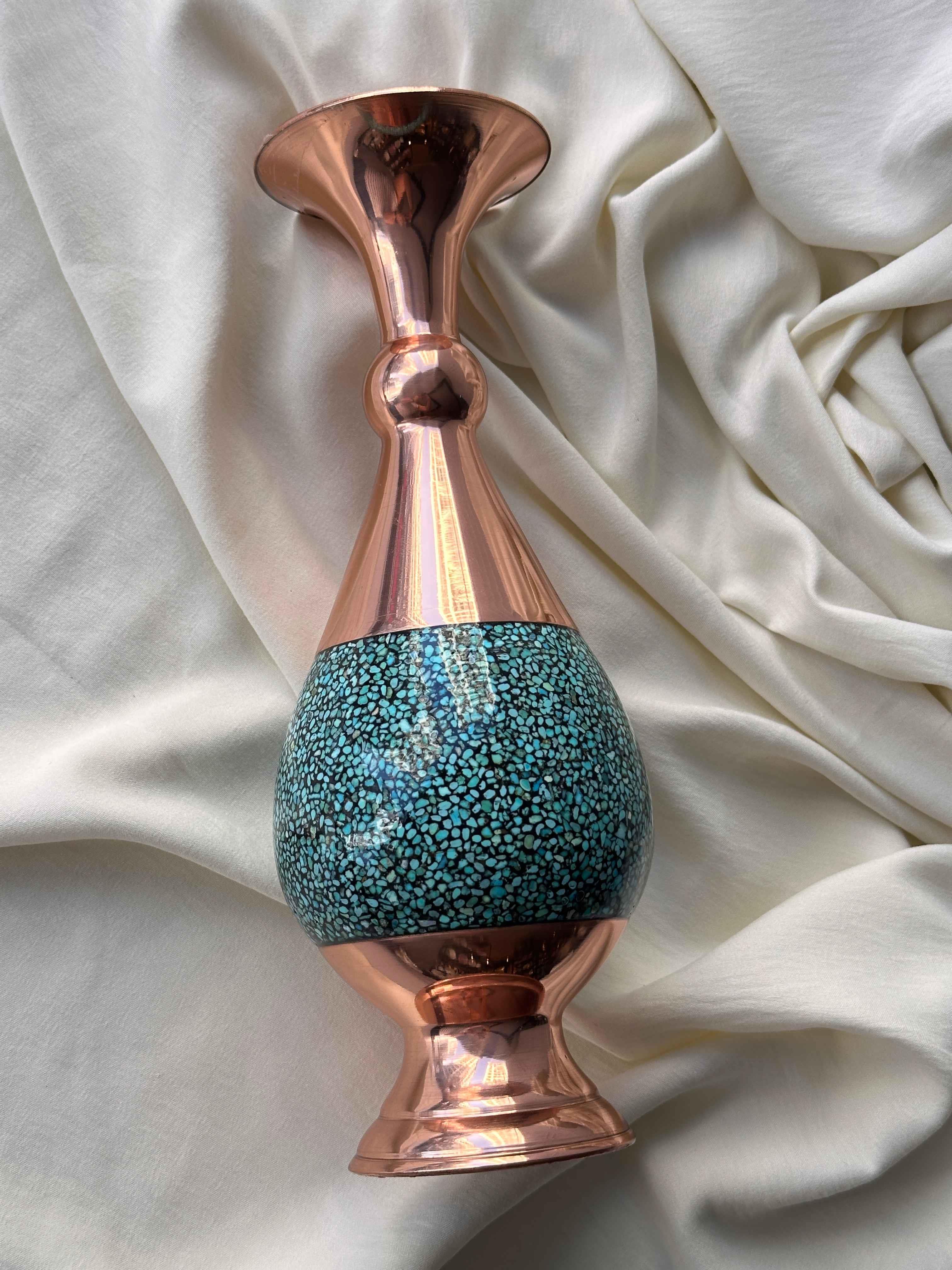 İsfahan Bakır Üzerine Mine İşlemeli Vazo 27cm