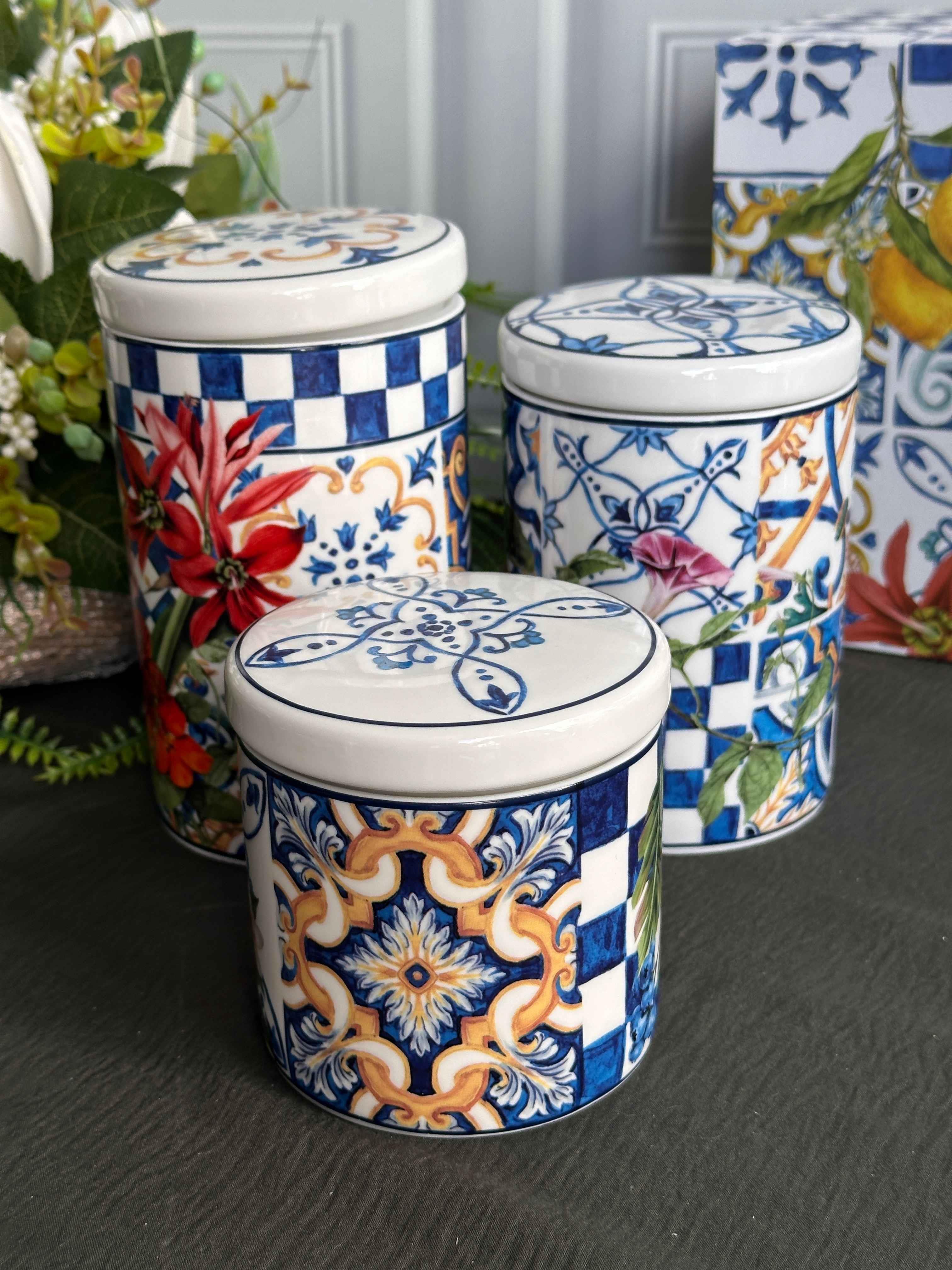 Italy Garden Porselen 3'lü Kavanoz Seti