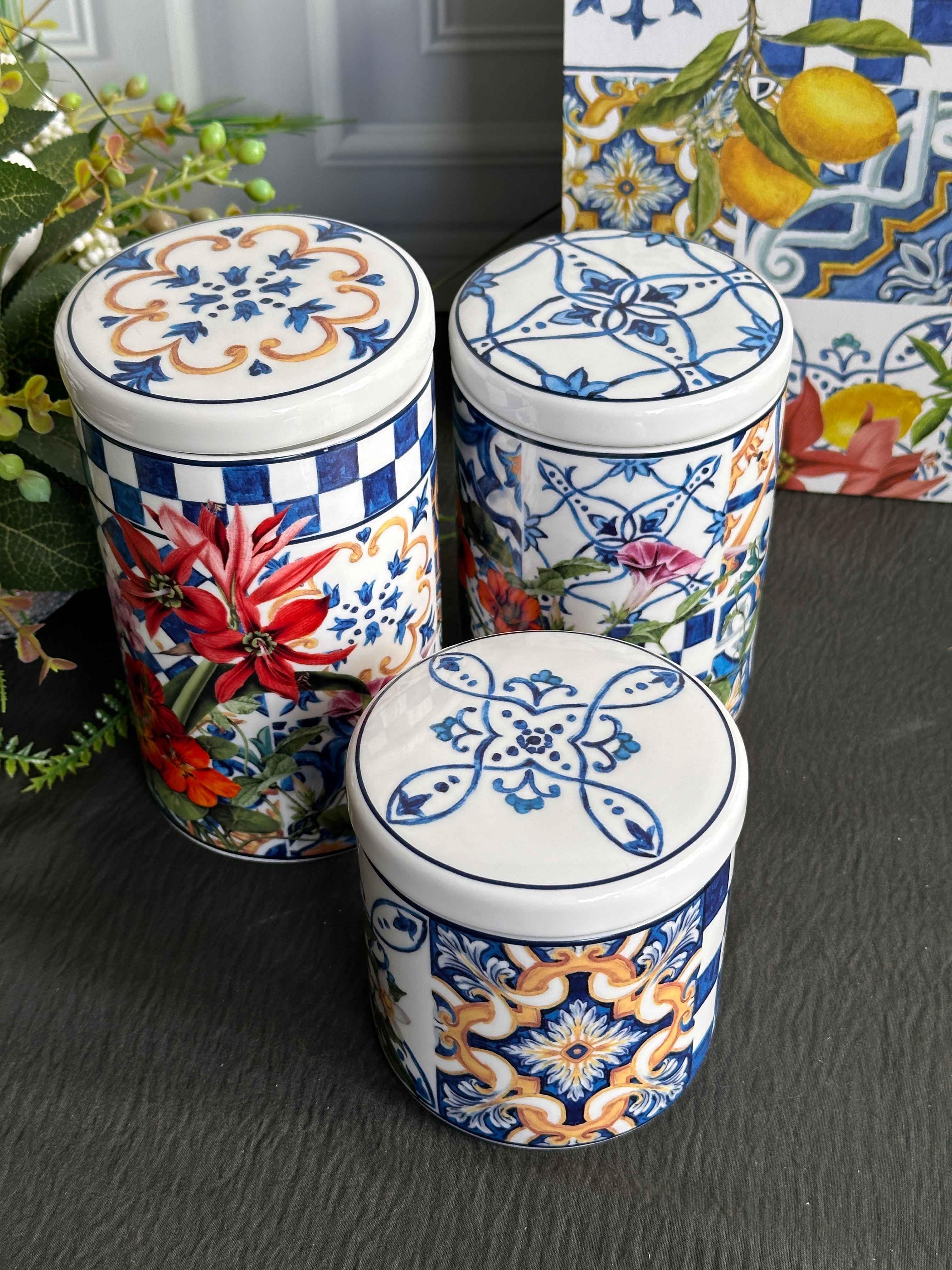 Italy Garden Porselen 3'lü Kavanoz Seti