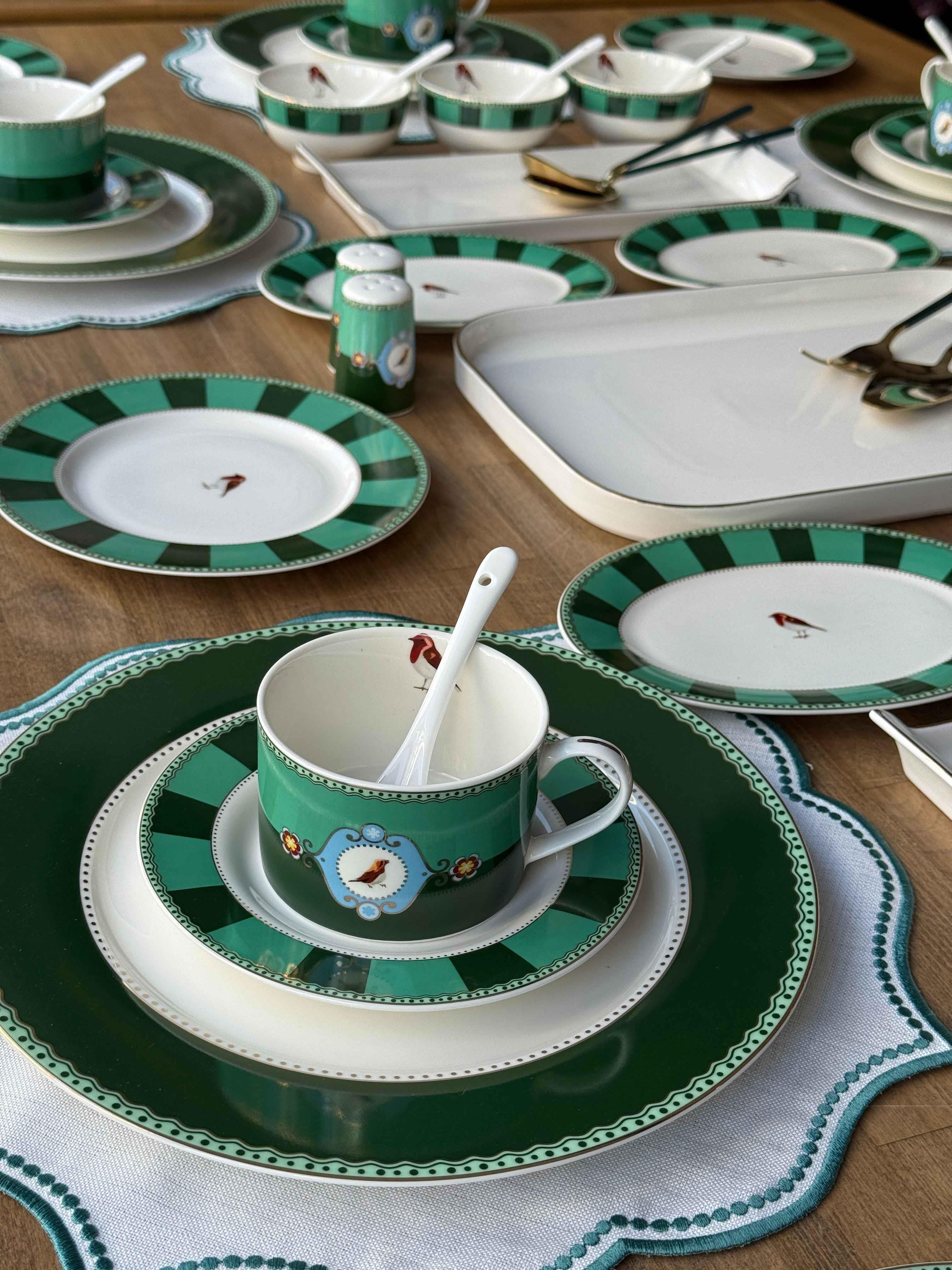 Kahvaltı Takımı Bird Green 62 Parça 6 Kişilik