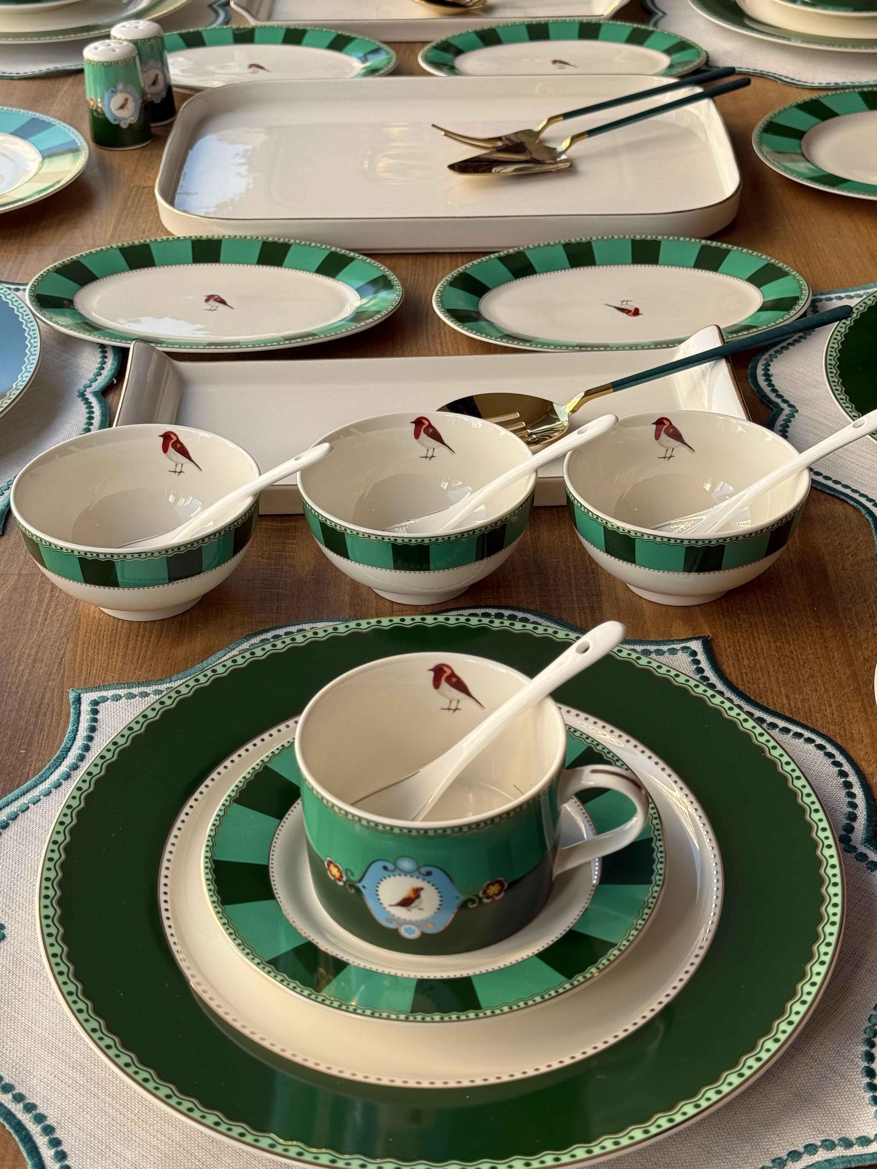 Kahvaltı Takımı Bird Green 62 Parça 6 Kişilik