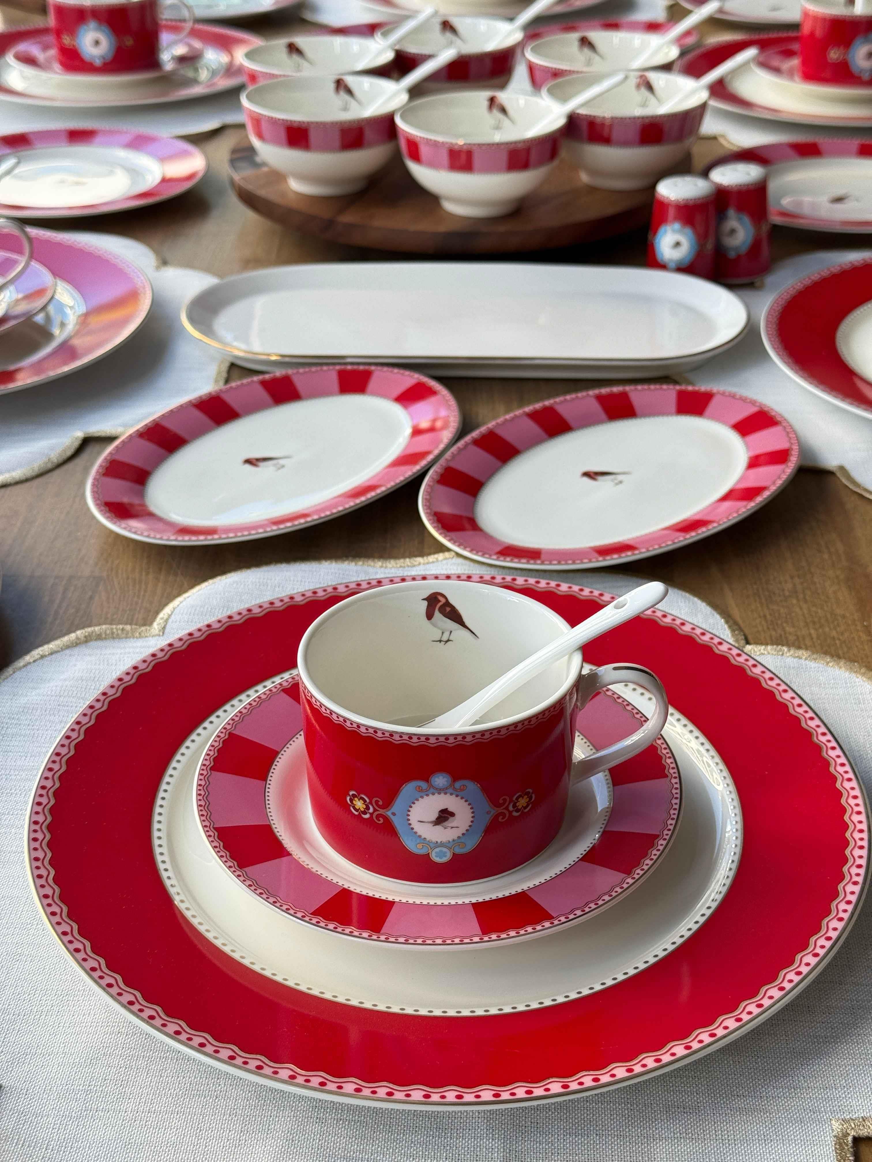 Kahvaltı Takımı Bird Red 48 Parça 6 Kişilik