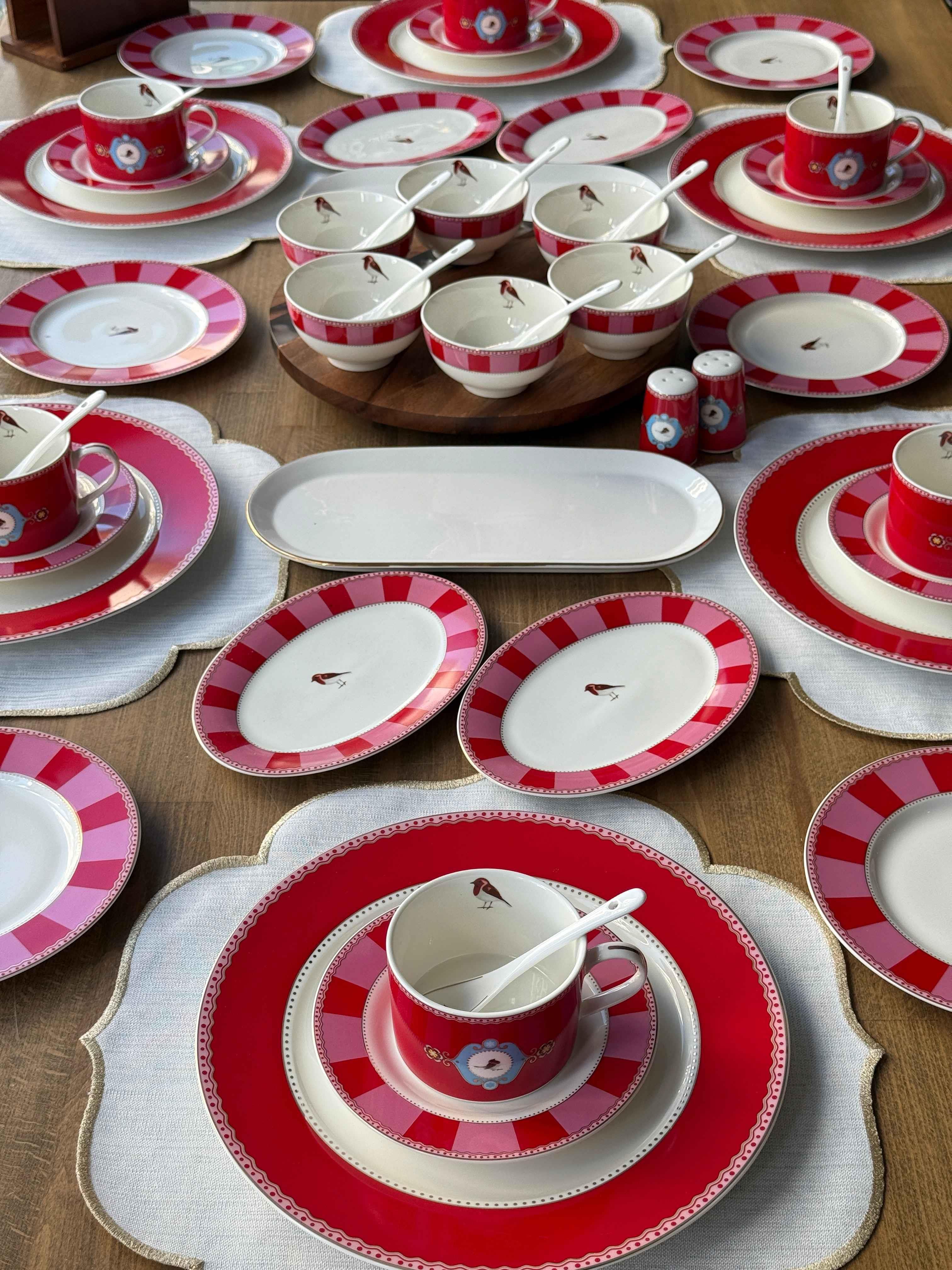 Kahvaltı Takımı Bird Red 48 Parça 6 Kişilik