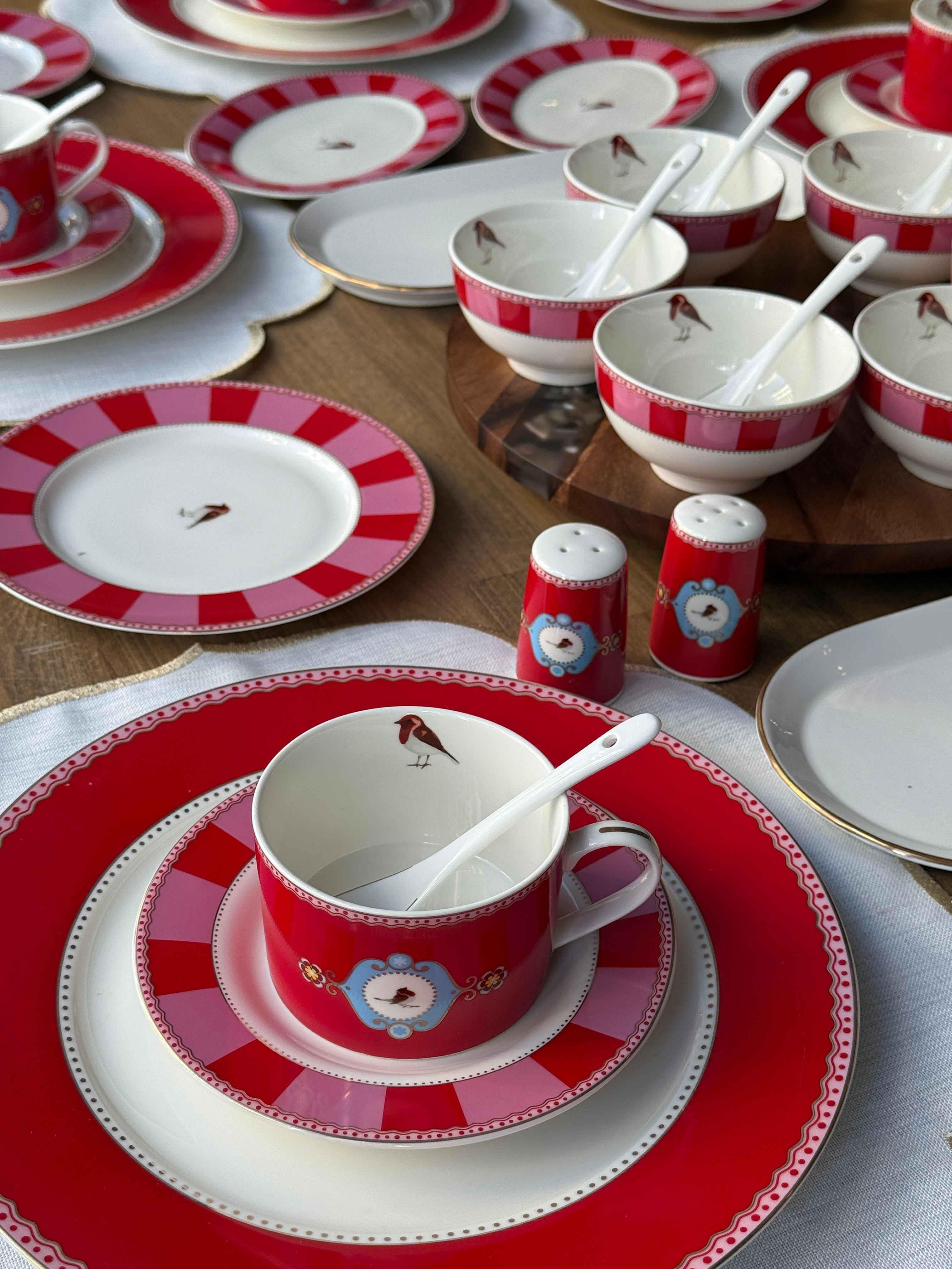 Kahvaltı Takımı Bird Red 48 Parça 6 Kişilik