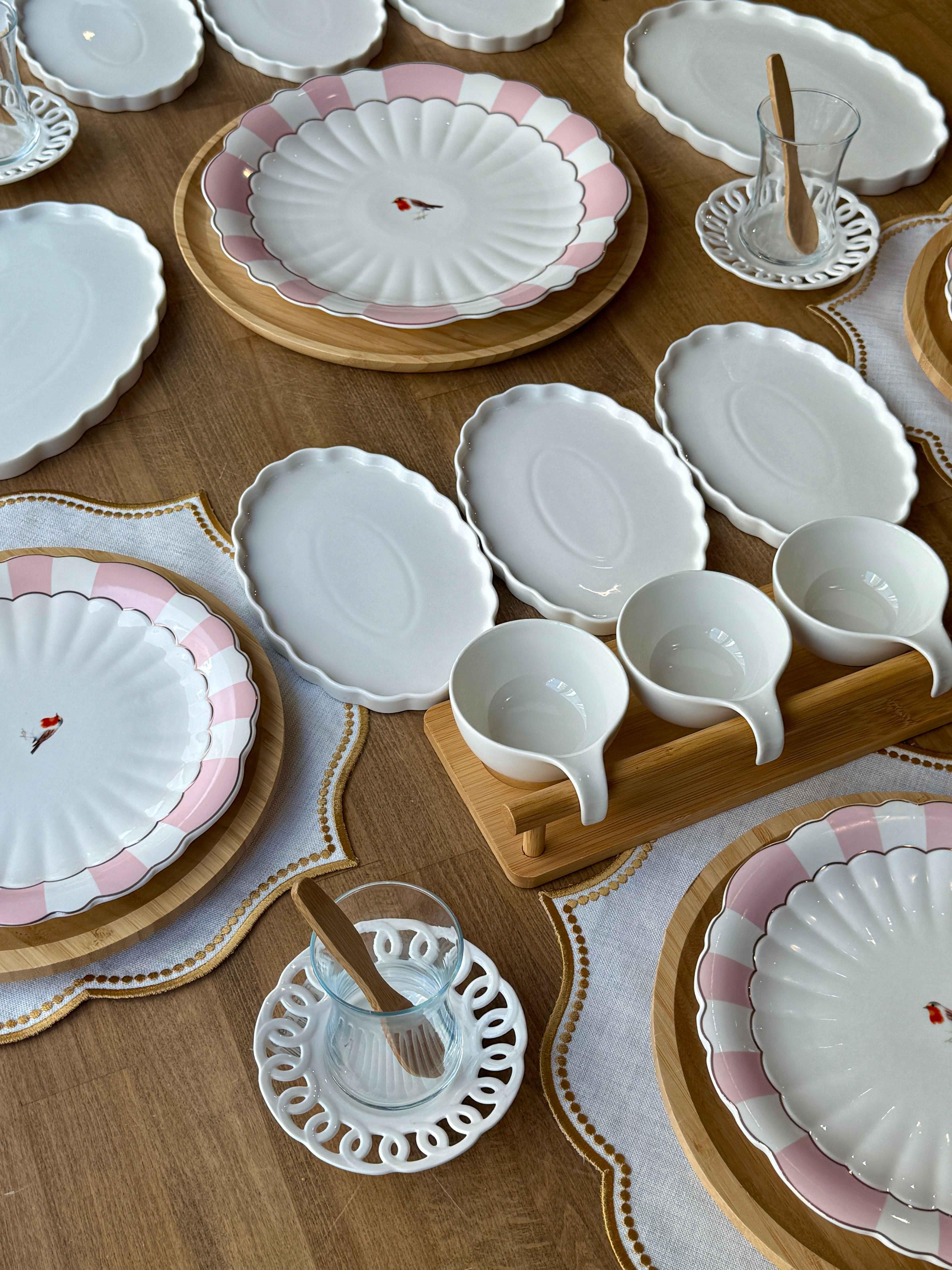 Kahvaltı Takımı Pink Bird 54 Parça 6 Kişilik